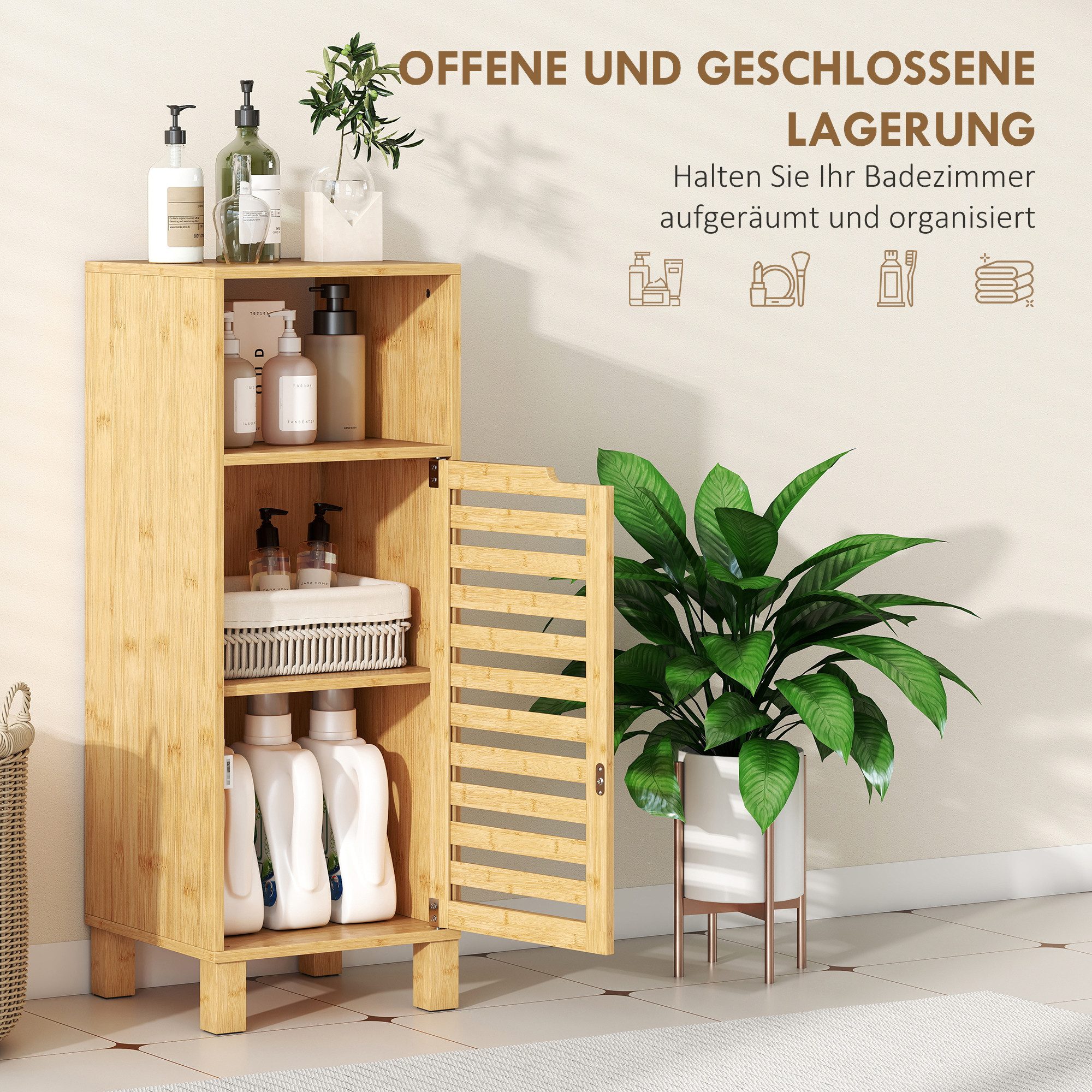 HOMCOM Badkommode Toilettenschrank Beistellschrank schmal mit verstellbaren Regalen (Badschrank, 1 St., Badezimmerschrank), für Badezimmer, kleine Räume, 30 x 3 – Bild 4 von 5