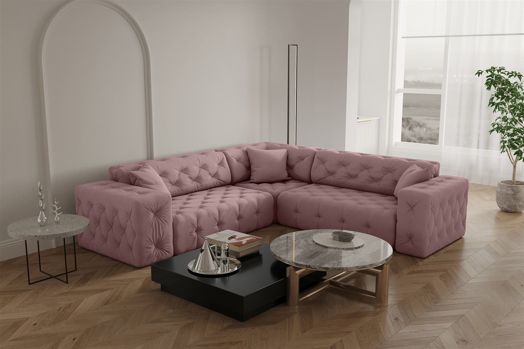 Opera Stoff universal Seite CHANTAL Möbel Velvet in Pink Ecksofa Designersofa Fun Ecksofa