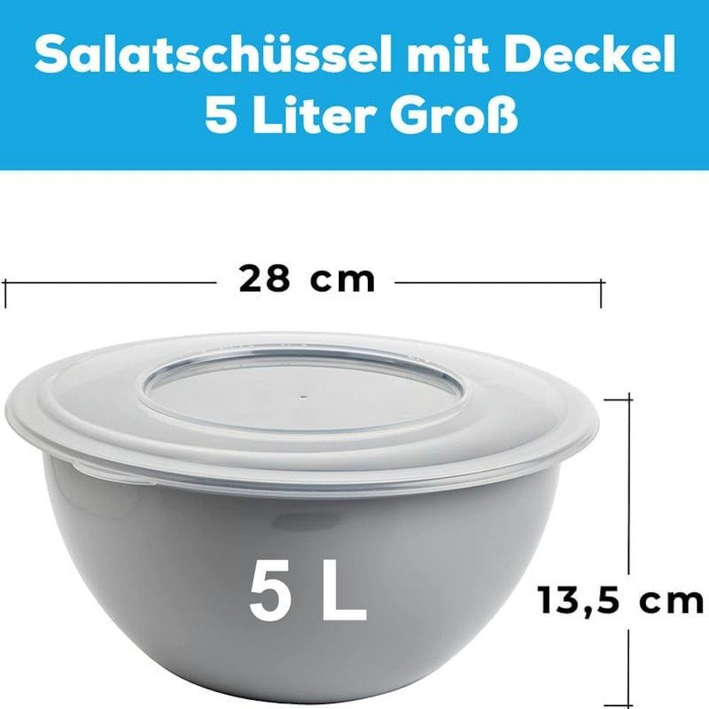 Salatschüssel, Set Hellgrau, Deckel 28 Rührschüssel, cm 2friends 3er Kunststoff, mit Schüssel Ø PP, Trendfarbe: Vielseitige Salatschüssel BPA-freies