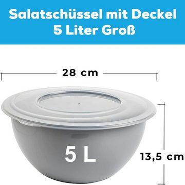 2friends Salatschüssel 3er Set Schüssel mit Deckel Vielseitige Salatschüssel, Kunststoff, Rührschüssel, BPA-freies PP, Trendfarbe: Hellgrau, Ø 28 cm