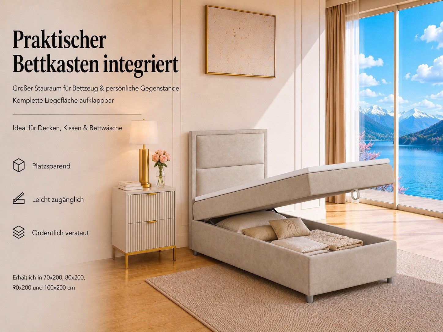 Best for Home Boxspringbett K-11 SINGLE mit Bettkasten, Bonellfederkern, Komfort Topper H3 (Hotelbett, Einzelbett, Kinderbett, Juniorbett, 5-St., 70x200 80x200  – Bild 5 von 5