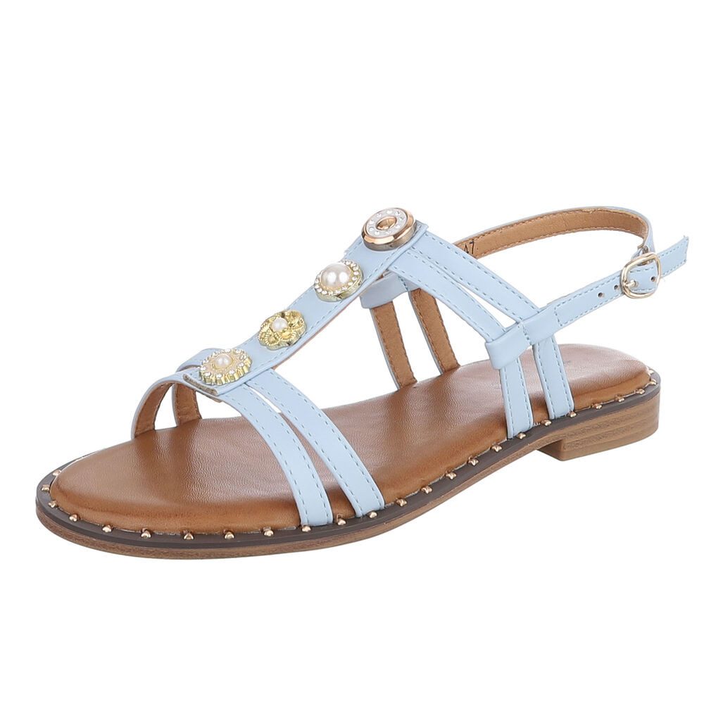 Ital-Design Damen Sandale mit Zierelementen und Fersenriemen Riemchensandalette (92002731) Blockabsatz Riemchensandalen in Hellblau