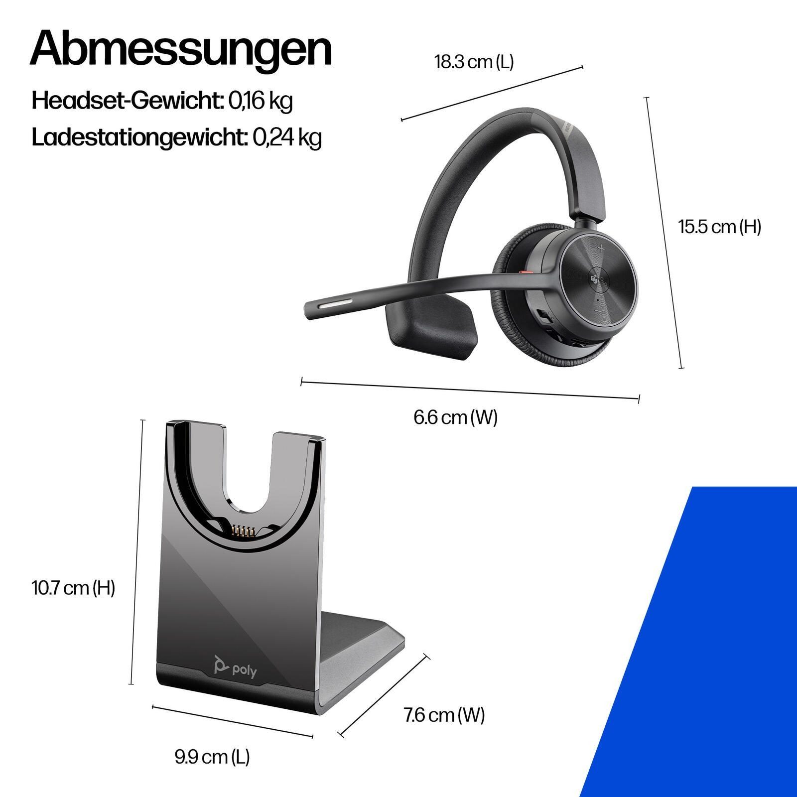 Polycom Voyager 4320 UC Bluetooth Headset USB-C MS Teams Ladehalter PC-Headset (nein, Bluetooth)