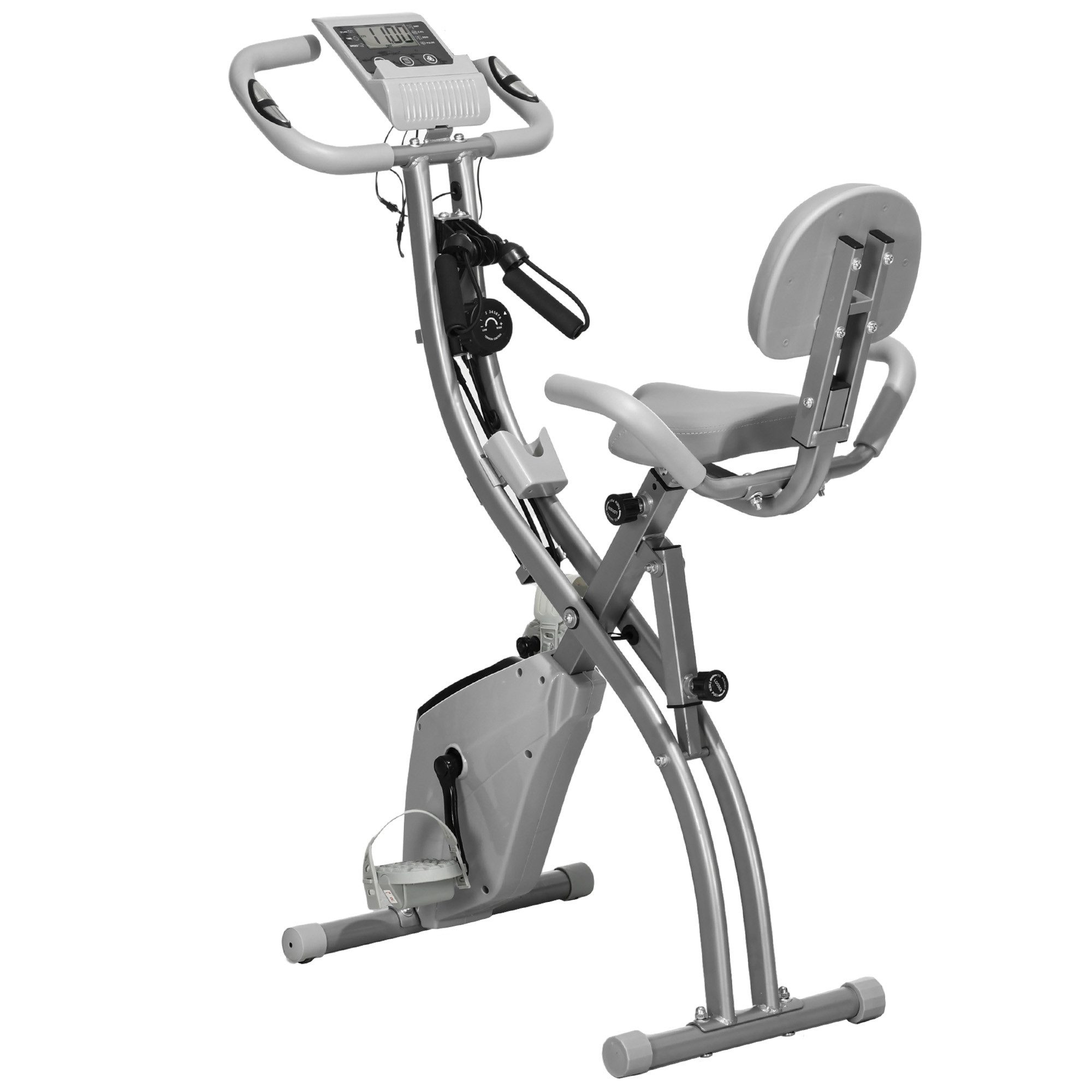 HOMCOM Heimtrainer X-Bike 2-in-1 klappbarer Hometrainer (Magnetwiderstand, 1-tlg., Fahrradtrainer), für Wohnzimmer, Grau
