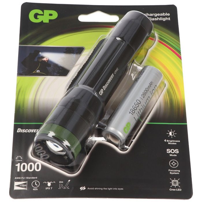 GP Batteries Taschenlampe Taschenlampe CR42 1000lumen inklusive 18650 3 7V L Batteriedauer ca. 40 Stunden