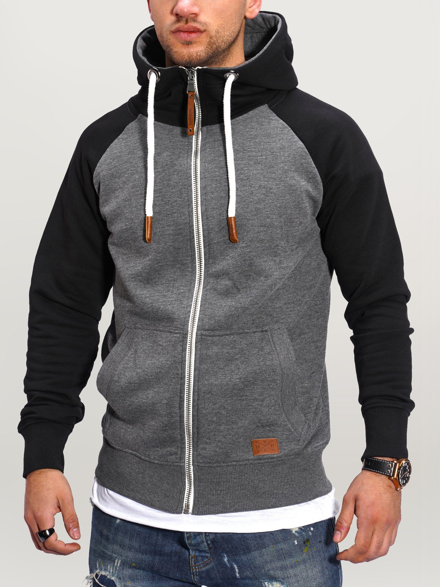 behype Sweatjacke RAGLAN mit Raglan-Ärmeln dunkelgrau