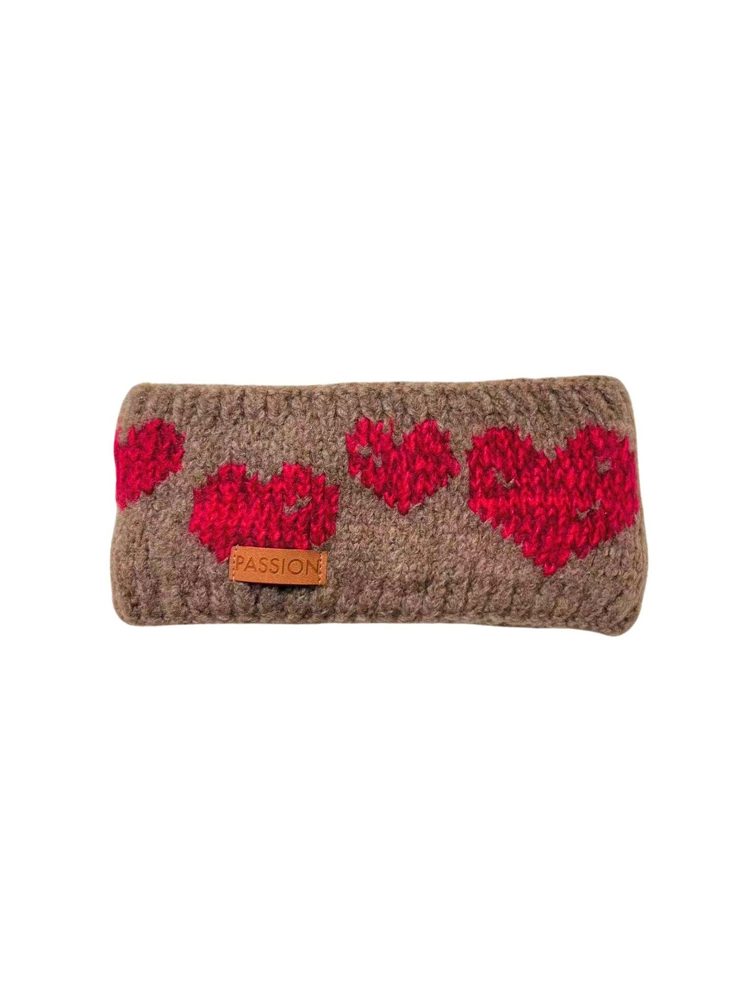Brise Textil Stirnband Warmes Strick-Stirnband mit Fleece-Innenfutter (Stirnband) Herz-Muster, Mit Fleece-Innenfutter, Einheitsgröße