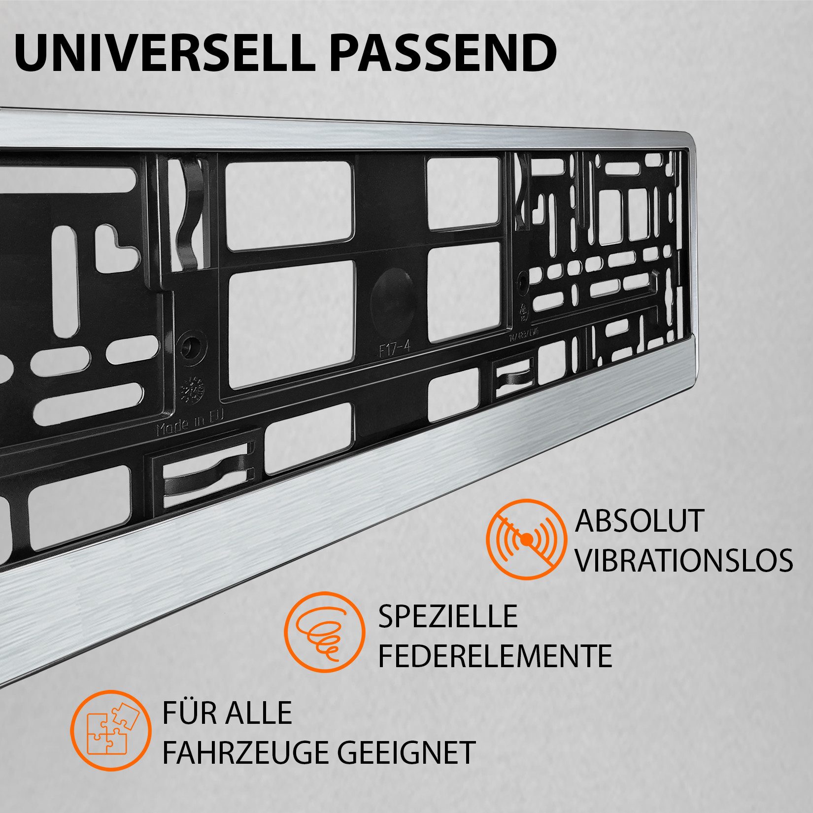 L & P Car Design Kennzeichenhalter Auto Chrom-gebürstet Kennzeichenhalterung Kennzeichen, (2 Stück)