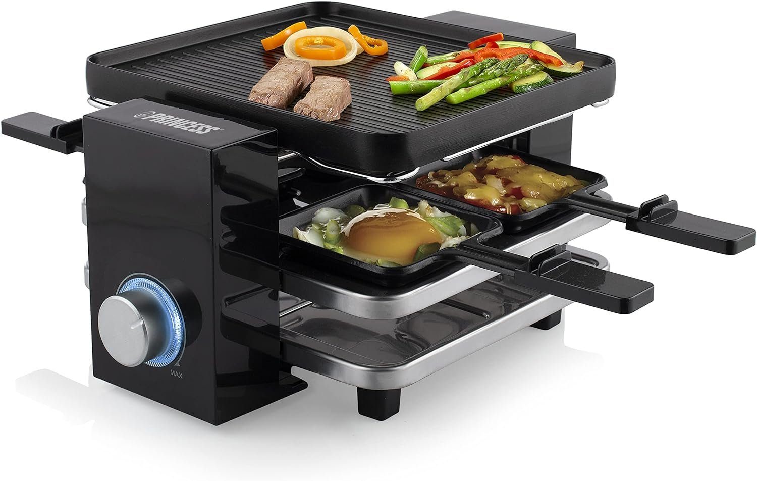 und bis Raclette Raclettepfännchen, Personen, zu für regelbarer W, PRINCESS 700,00 Pfännchen Aluminiumguss-Platte, Thermostat, Spatel 4 4 multifunktional, 4