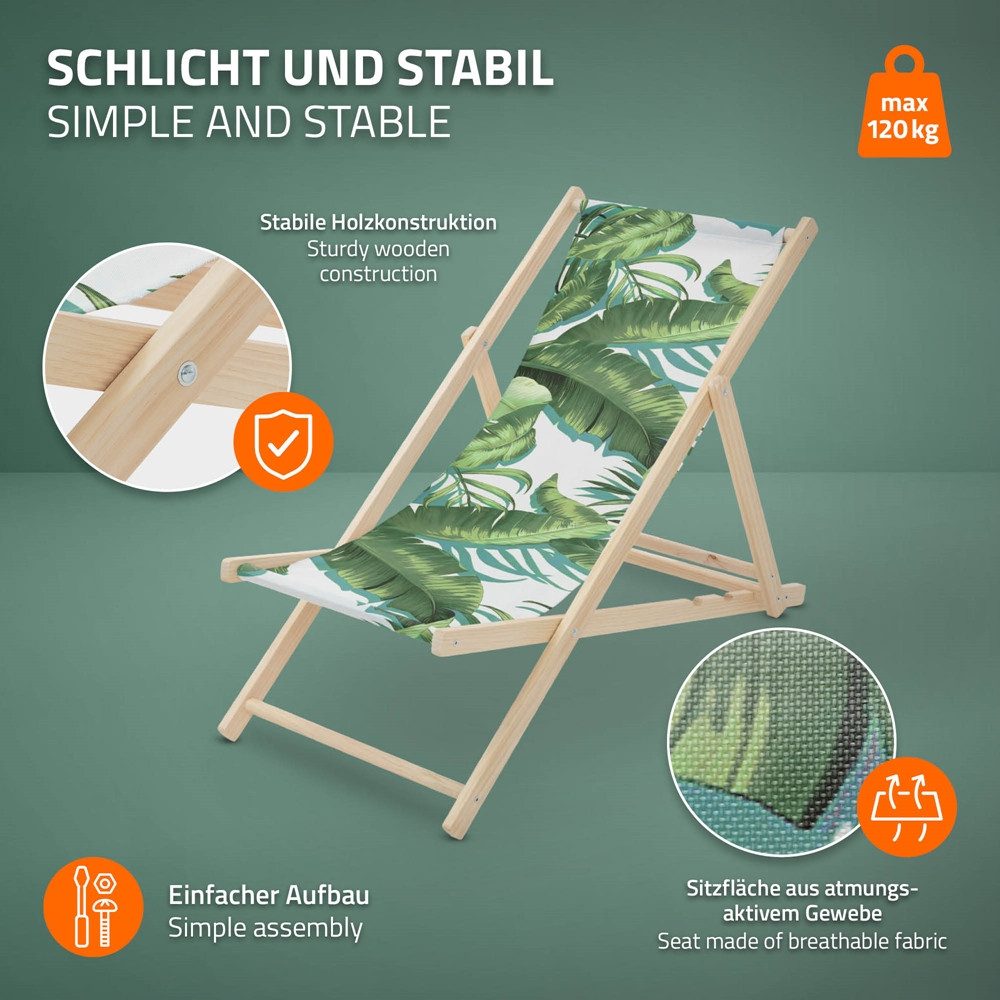 ECD Germany Gartenliege Holz Liegestuhl Beachstuhl klappbarer Strandstuhl Strandliege Liege, 4 St., 4er Set Sonnenliege mit 3-Fach verstellbarer Rückenlehne Relaxliege