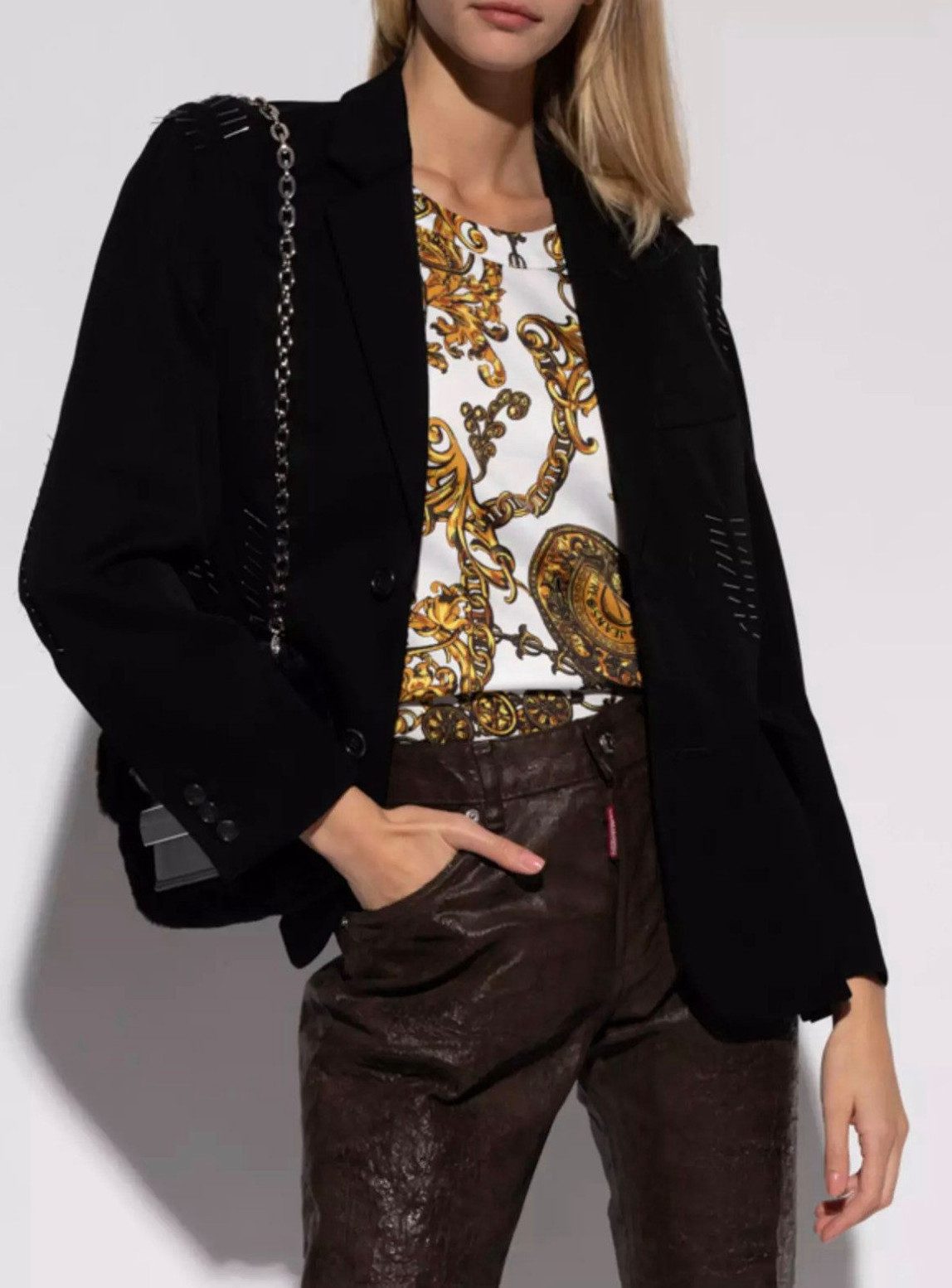 Versace Jeans Couture T-Shirt PATTERNED Barock Bluse goldfarbenen Knopfverschlüssen