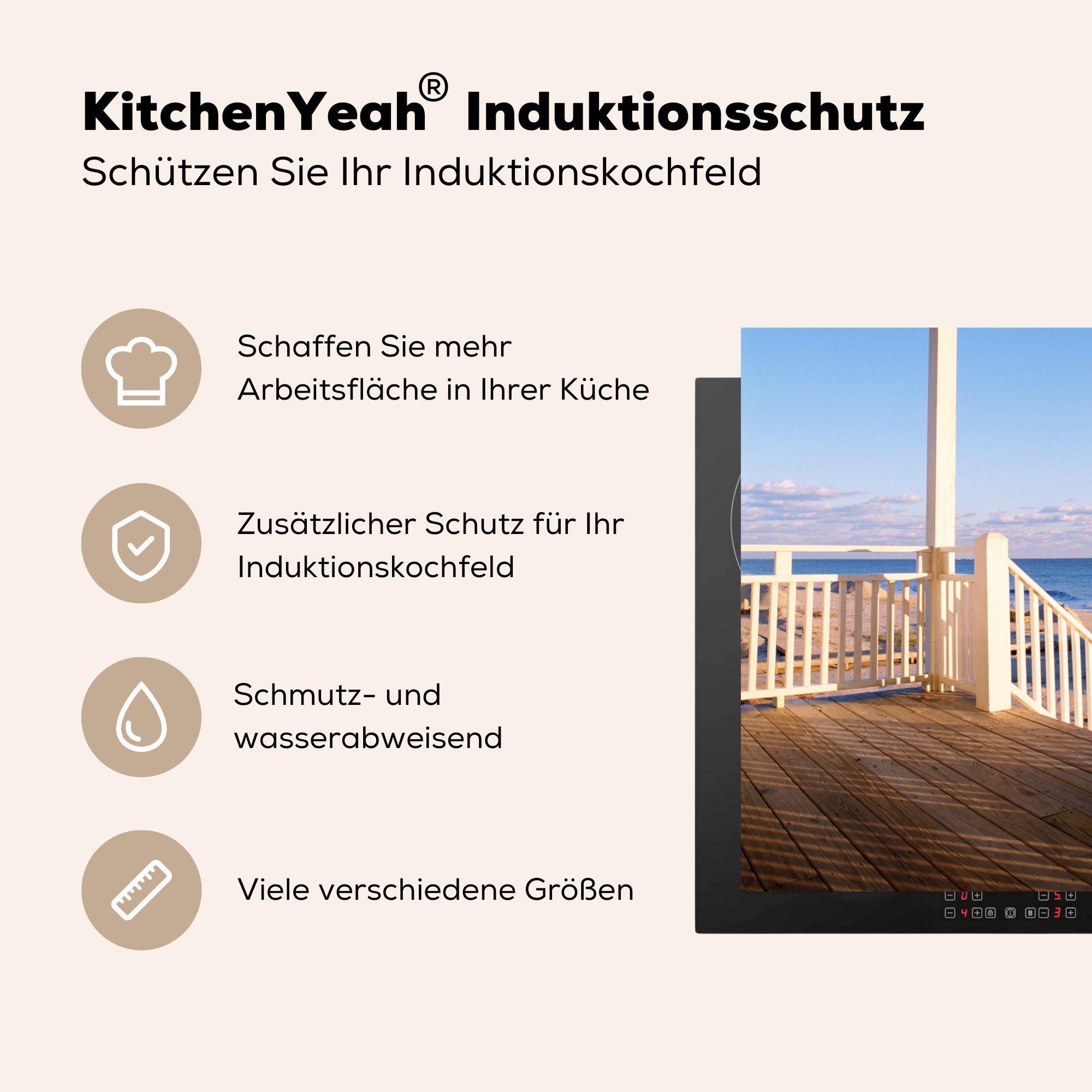MuchoWow Herdblende-/Abdeckplatte Balkon eines Strandhauses, 78x78 cm, tlg), Arbeitsplatte küche Ceranfeldabdeckung, Vinyl, (1 für