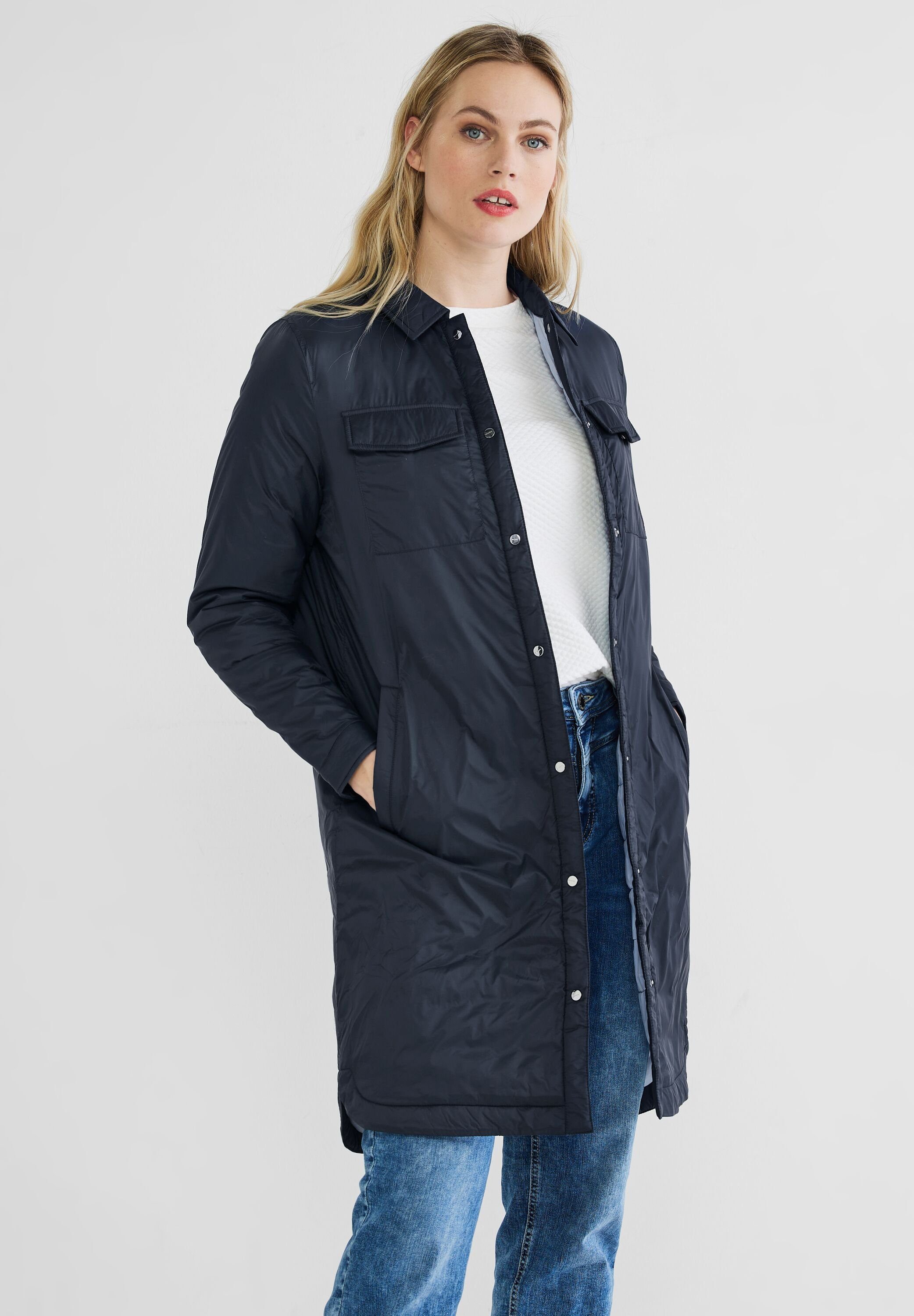 und STREET ONE Eingriffstaschen Langjacke mit Brust- Knopfleiste,