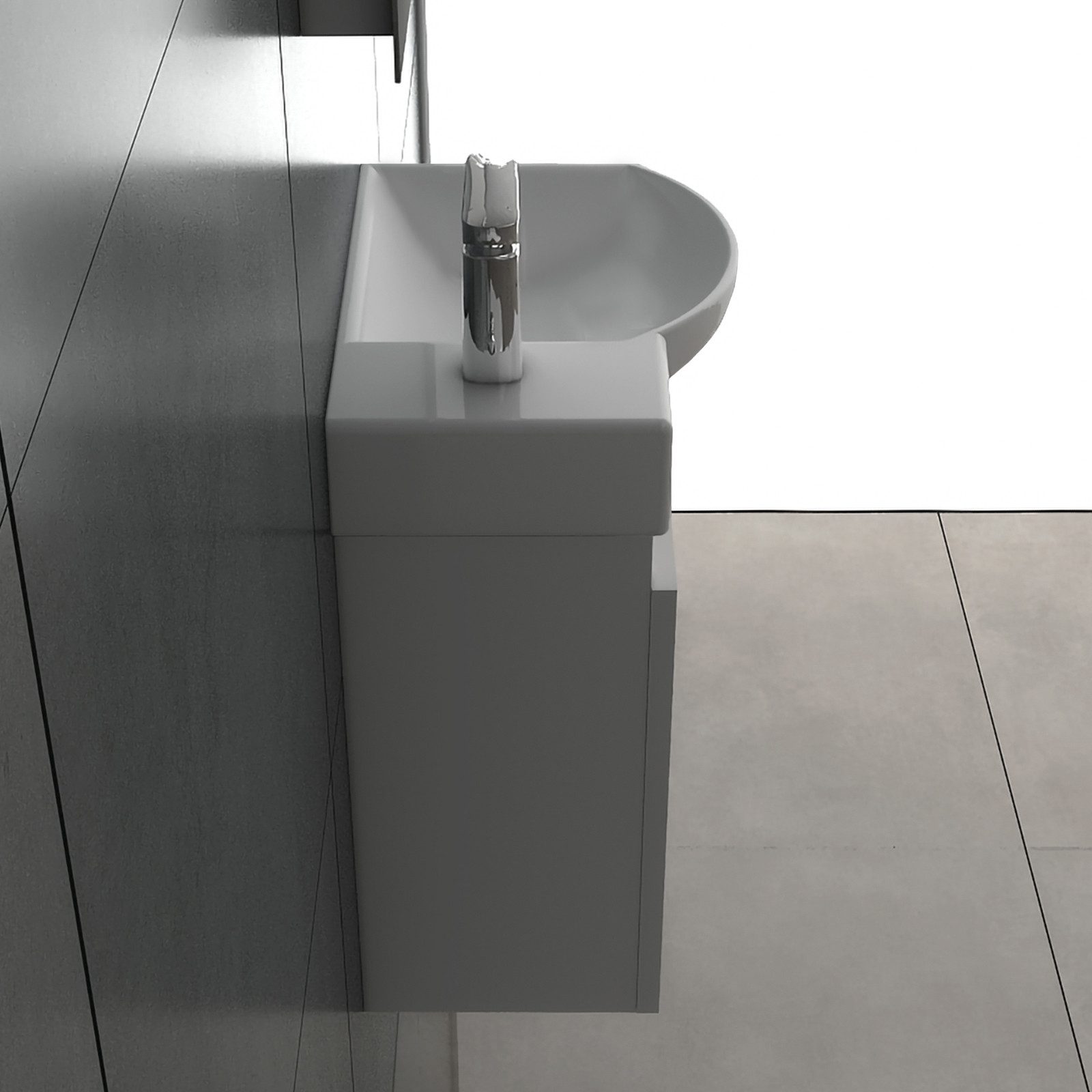Alpenberger Badezimmer-Set Gäste WC Waschbecken mit Unterschrank hängend 45 cm Weiß, (Kleines Badmöbel Set aus MDF/MFC, 2-St., Vormontierter Waschbeckenuntersch – Bild 5 von 5