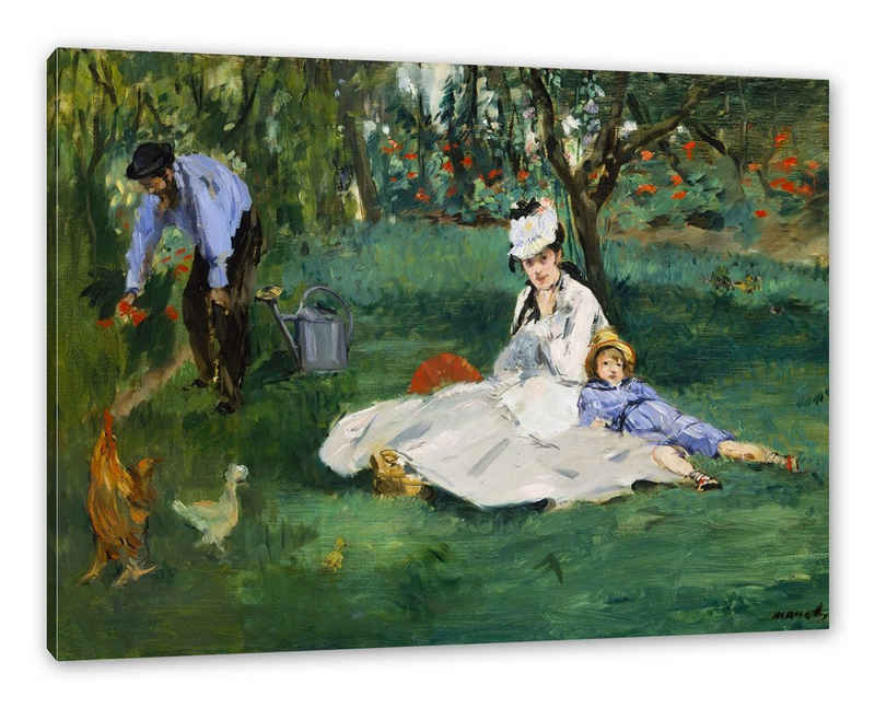 Pixxprint Leinwandbild Claude Monet - Die Familie Monet in ihrem Garten, Claude Monet - Die Familie Monet in ihrem Garten (1 St), Leinwandbild fertig bespannt, inkl. Zackenaufhänger