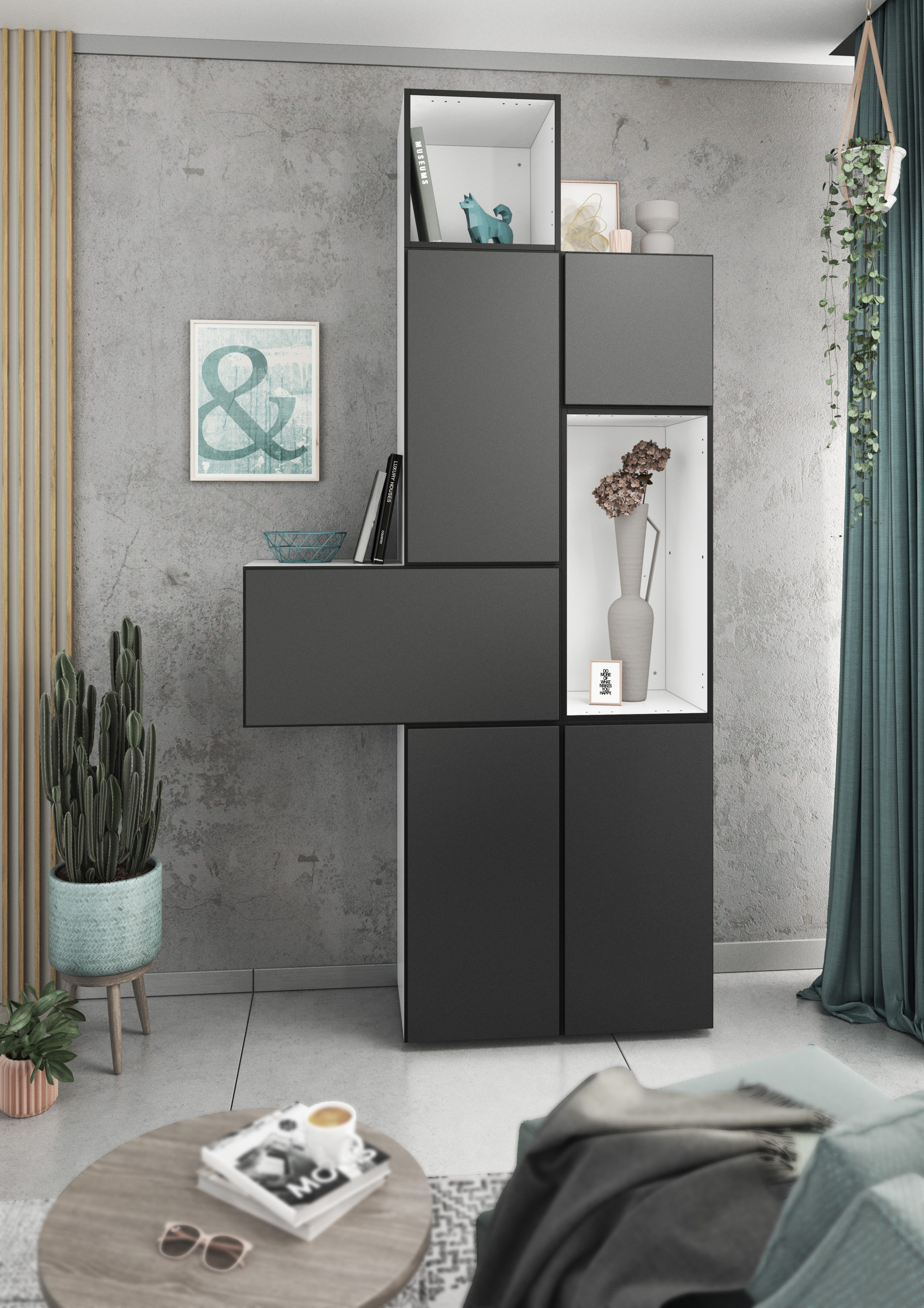 BMG Möbel Schranksystem Modul+ (Einzelschränke und Regale kombinierbar im Baukastenprinzip, wählbar aus Regal, Schrank mit Tür oder Schrank mit Klappe) mit oder ohne Fronten, griffloses Design, Made in Germany
