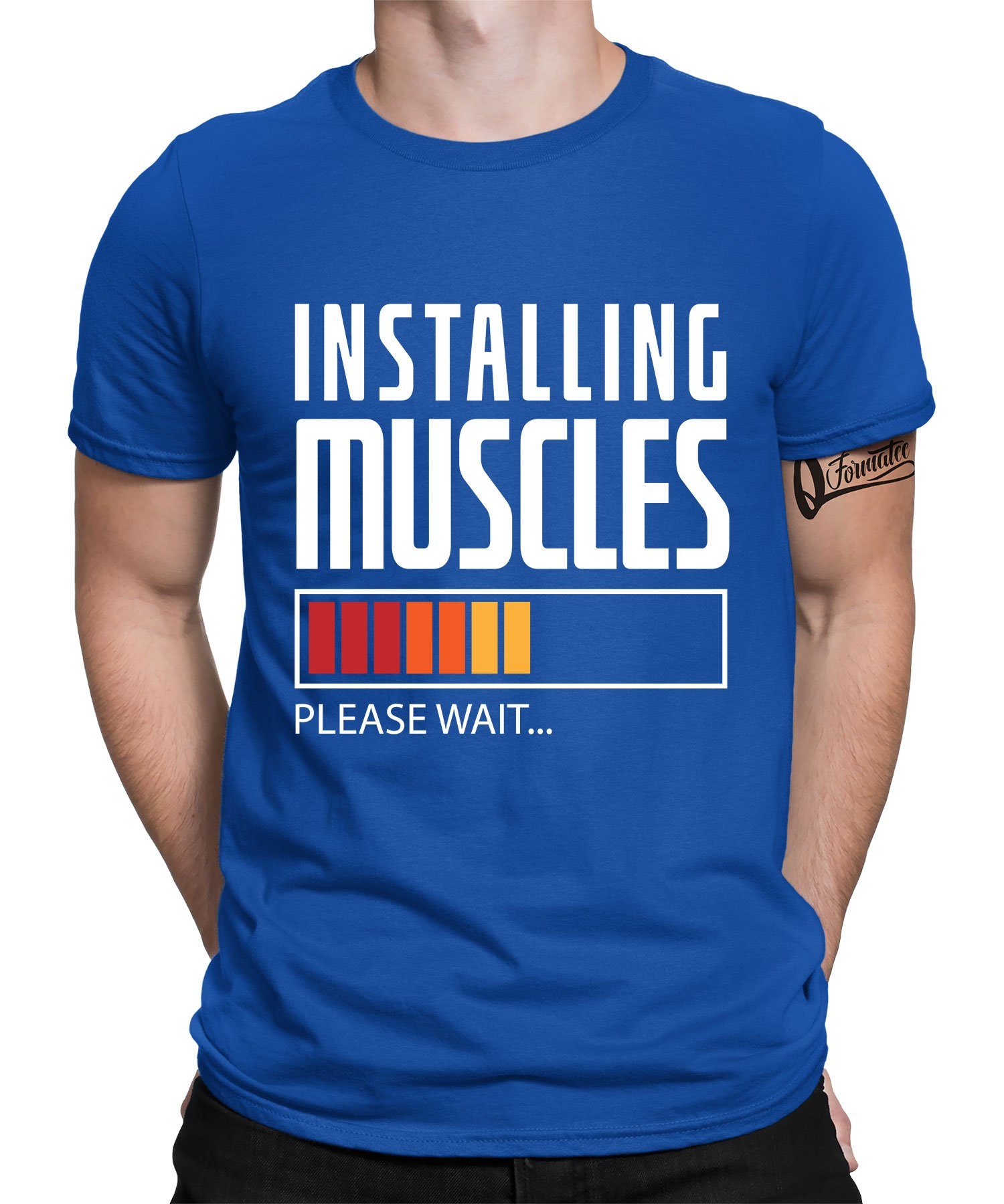 Quattro Formatee Kurzarmshirt Installing Muscels - Gym Workout Fitness Herren T-Shirt (1-tlg) Blau