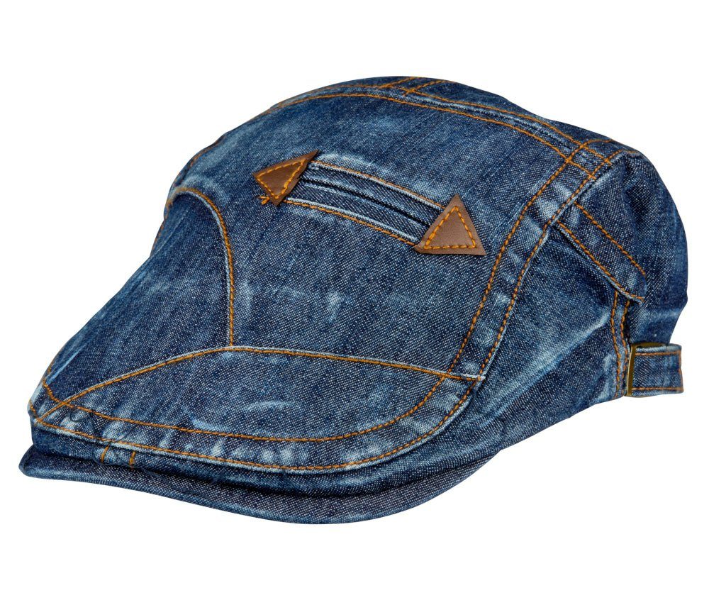 Cool4 Flat Cap Schiebermütze DENIM Jeans Lederapplikation Verstellbar
