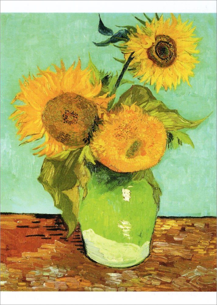 Postkarte Kunstkarte Vincent van Gogh "Drei Sonnenblumen in einer Vase"