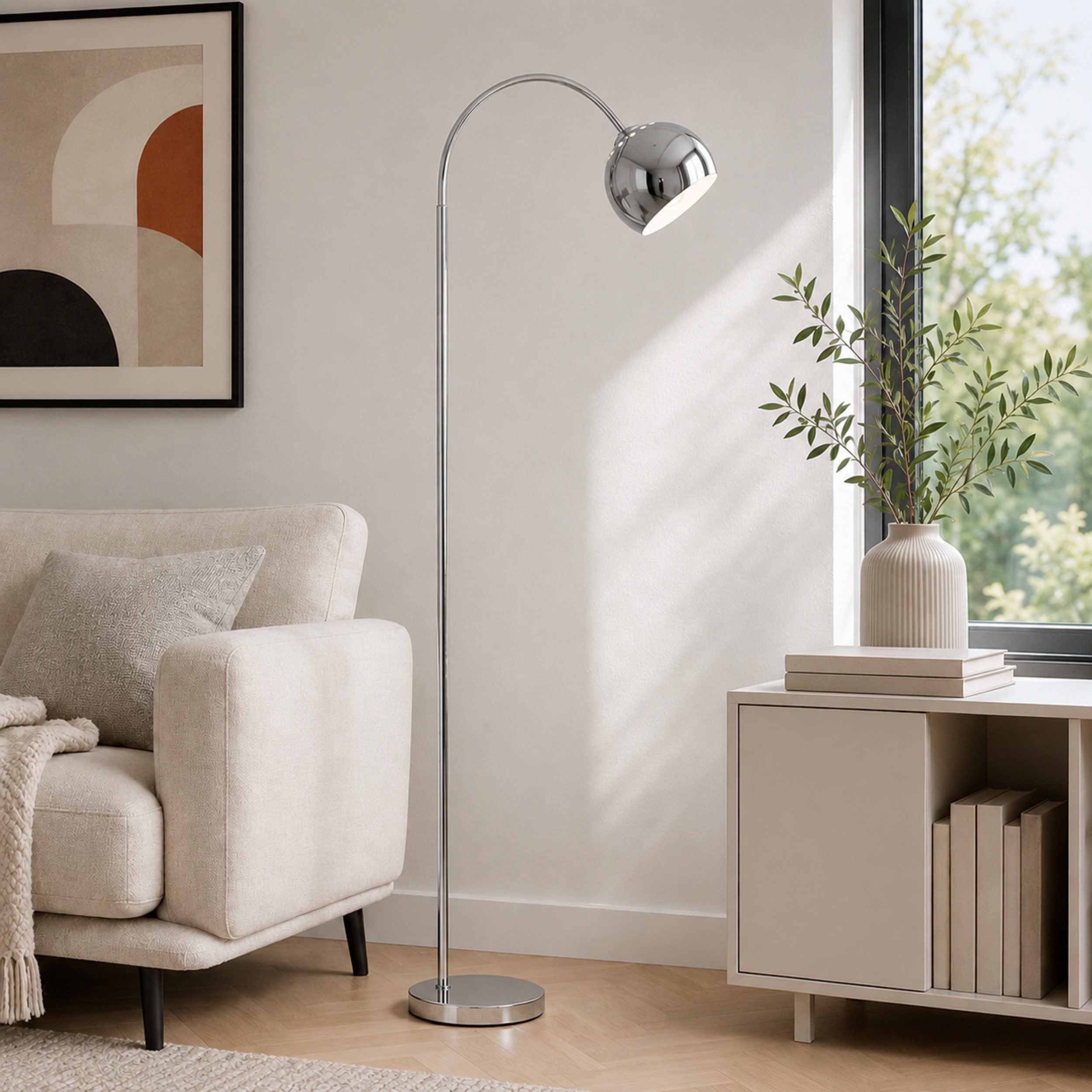 Lightbox Stehlampe, ohne Leuchtmittel, Bogenleuchte, E27 Fassung, 170x51 cm, Metall, chromfarben