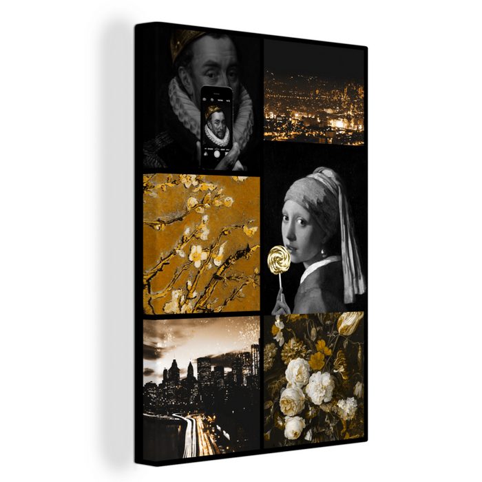 OneMillionCanvasses® Leinwandbild Collage - Kunst - Gold - Schwarz (1 St) Leinwand Bilder für Wohnzimmer Schlafzimmer