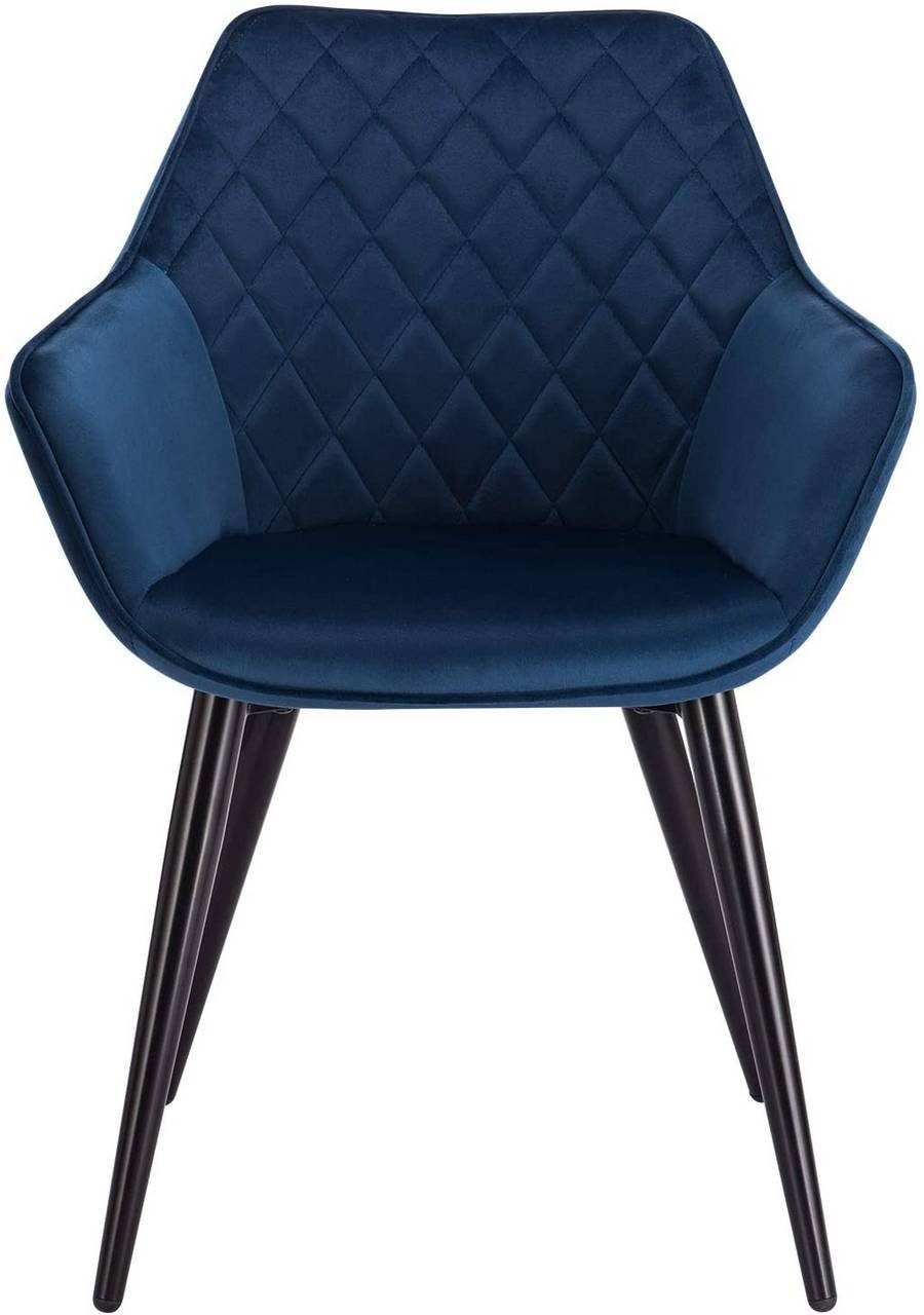 Woltu Esszimmerstuhl (4 Armlehnen, Blau Metall St), Stuhl, mit Samt Design