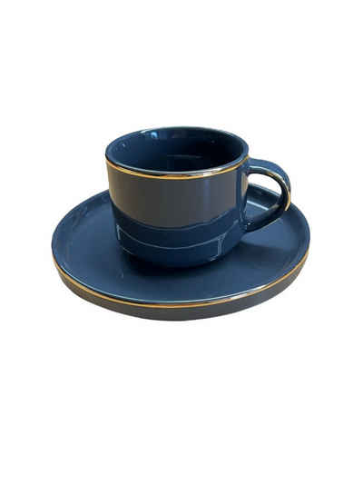 ZELLERFELD Kaffeeservice »12-Teiliges Kaffeeset aus Porzellan mit Untertassen Kaffeebecher Tasse Grau mit Gold Umrandung«