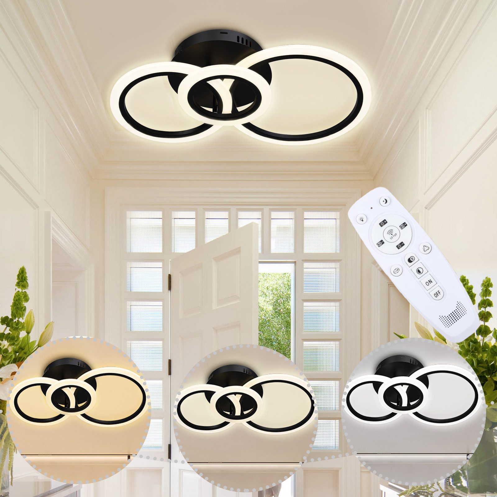 Jibenhome Deckenleuchte LED Deckenlampen Schwarz Dimmbar mit Fernbedienung, günstig online kaufen