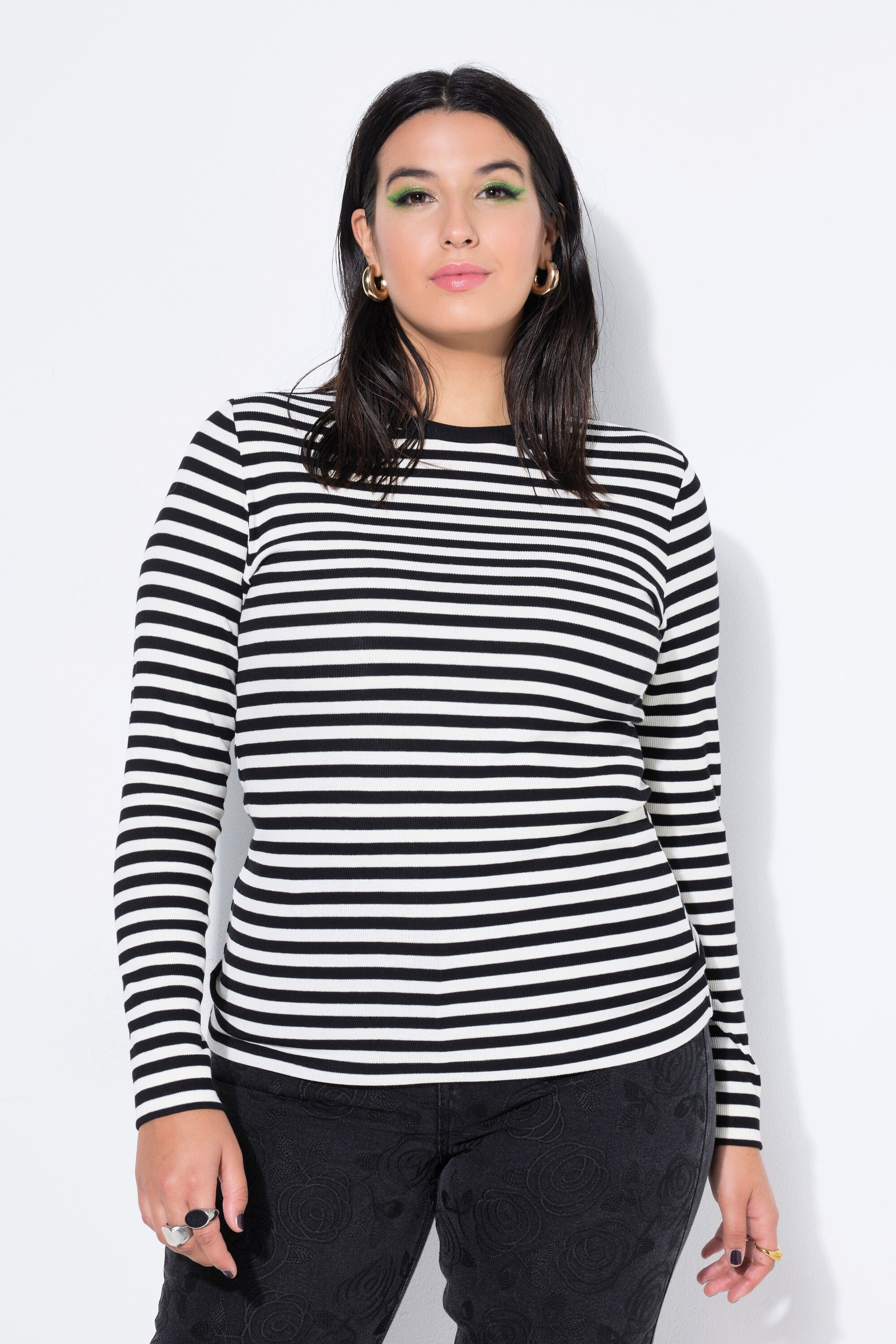 Studio Untold Longsleeve Shirt Slim Shape Ringel Rippjersey Langarm günstig online kaufen