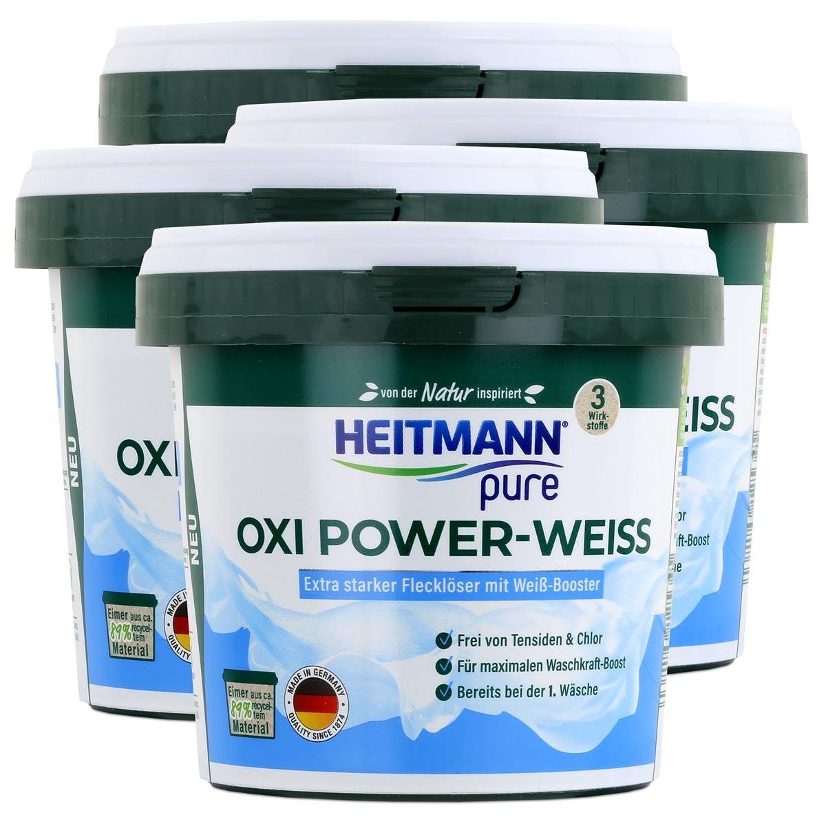 500g Heitmann Vollwaschmittel - HEITMANN Weiß-Booster Oxi Power-Weiss pure Flecklöser (4er mit