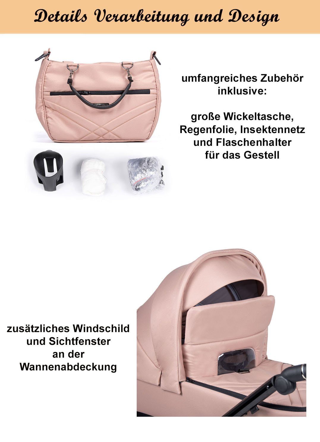 Designs Kombi-Kinderwagen Teile 24 in babies-on-wheels Grau = beige - in 14 Gestell 1 2 Kinderwagen-Set Axxis -