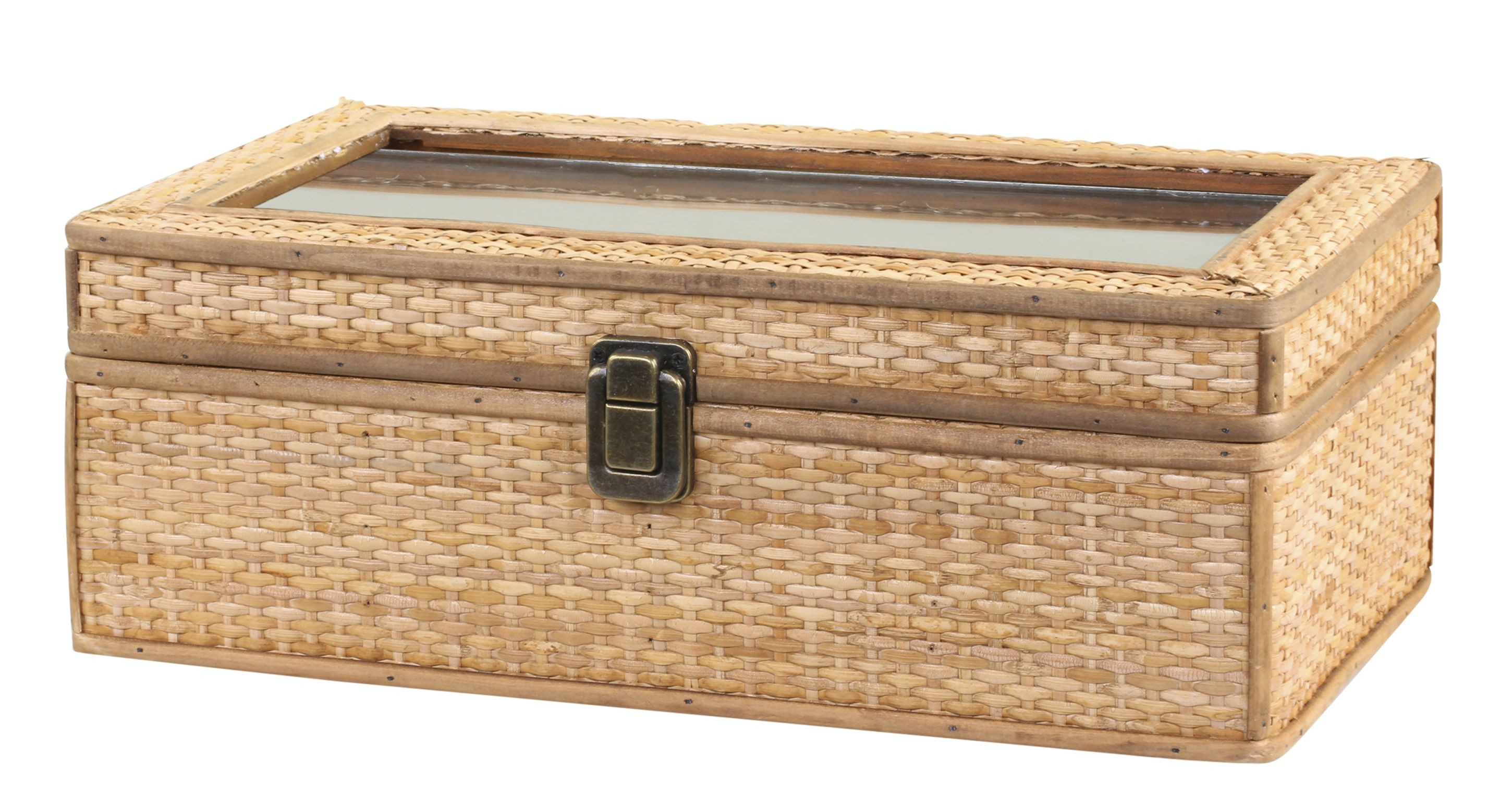 Holzkiste Chic Antique - Geflochtene Box Schachtel Schatulle 4 Fächer Rattan