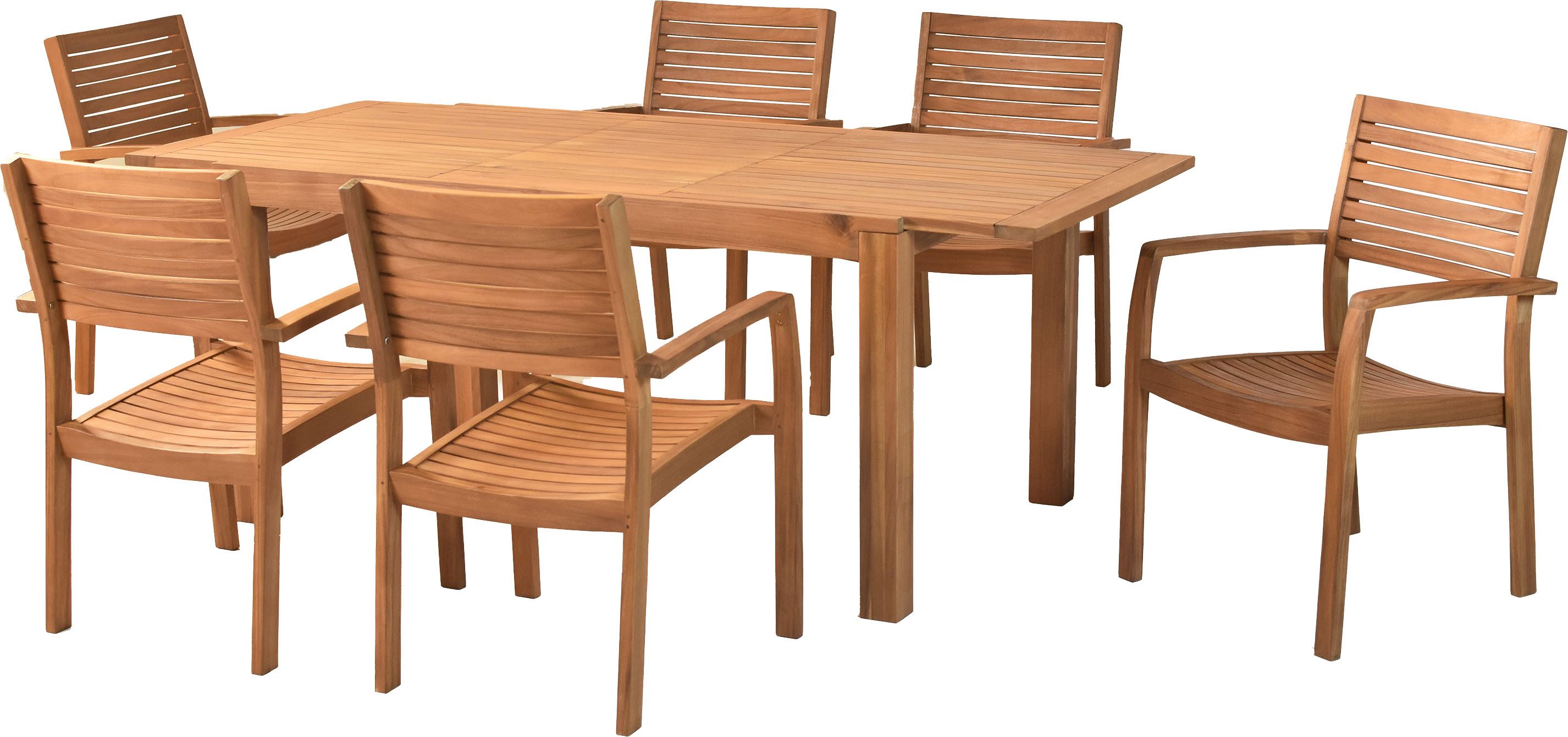MERXX Garten-Essgruppe Batavia, (Set, 7-tlg), inkl. 6 Stapelsessel, 1 Ausziehtisch