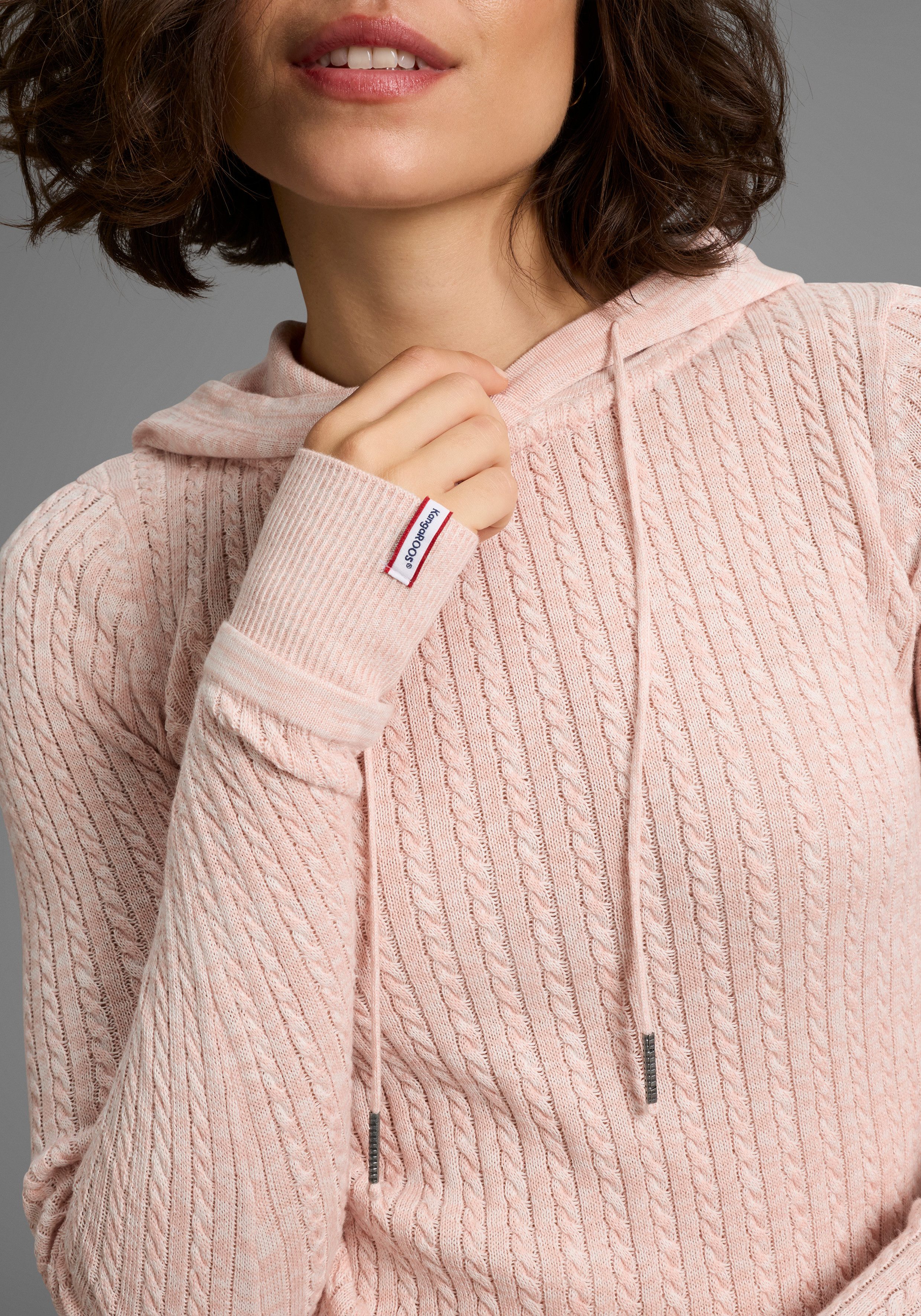 KangaROOS Kapuzenpullover im feinen Zopf-Strick-Design