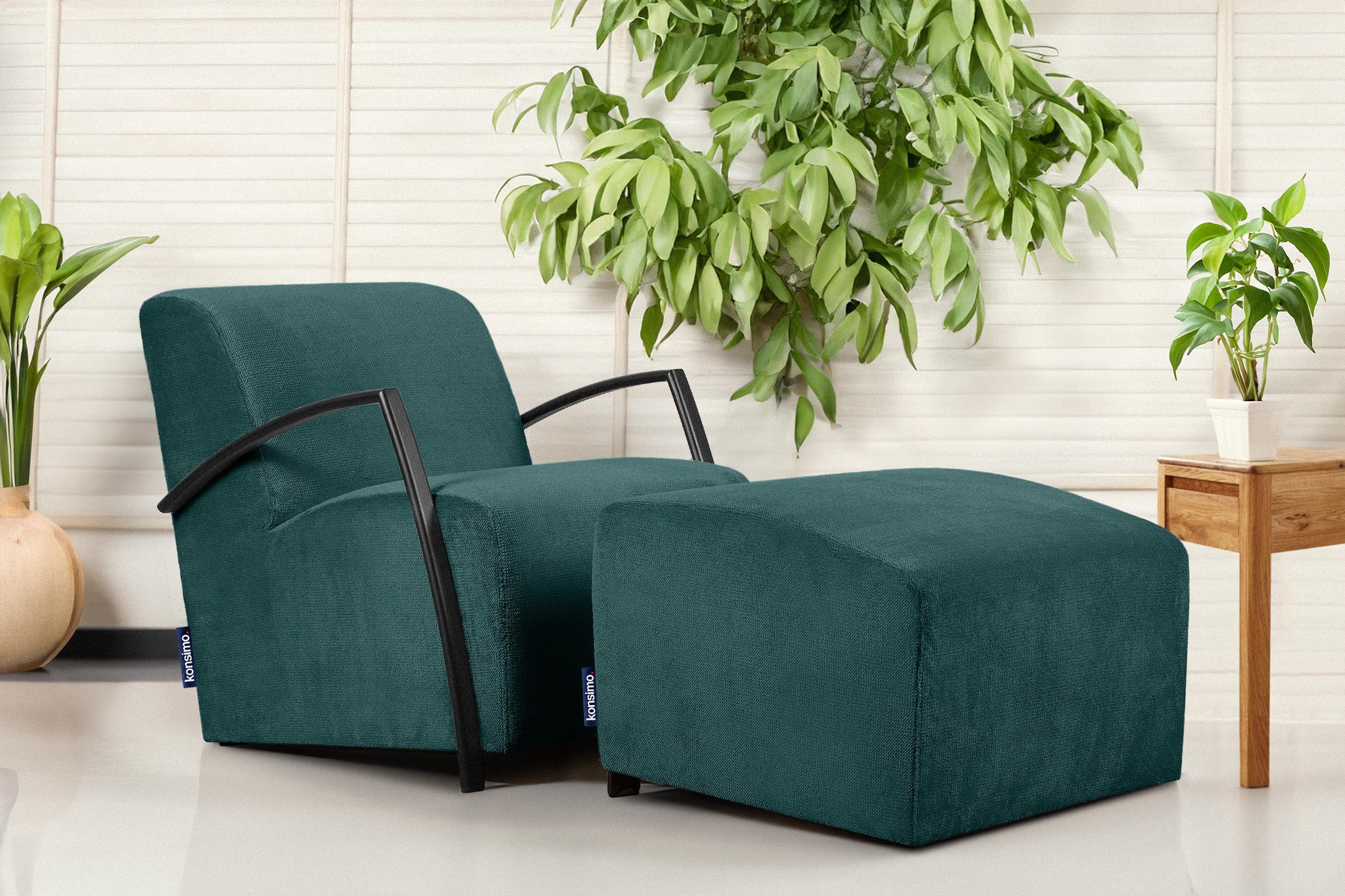 KONSIMO® Cocktailsessel CARO Sessel mit Hocker (Relaxsessel mit Hocker), mit gewellter Feder im Sitz,ergonomische Form für bequemes Sitzen