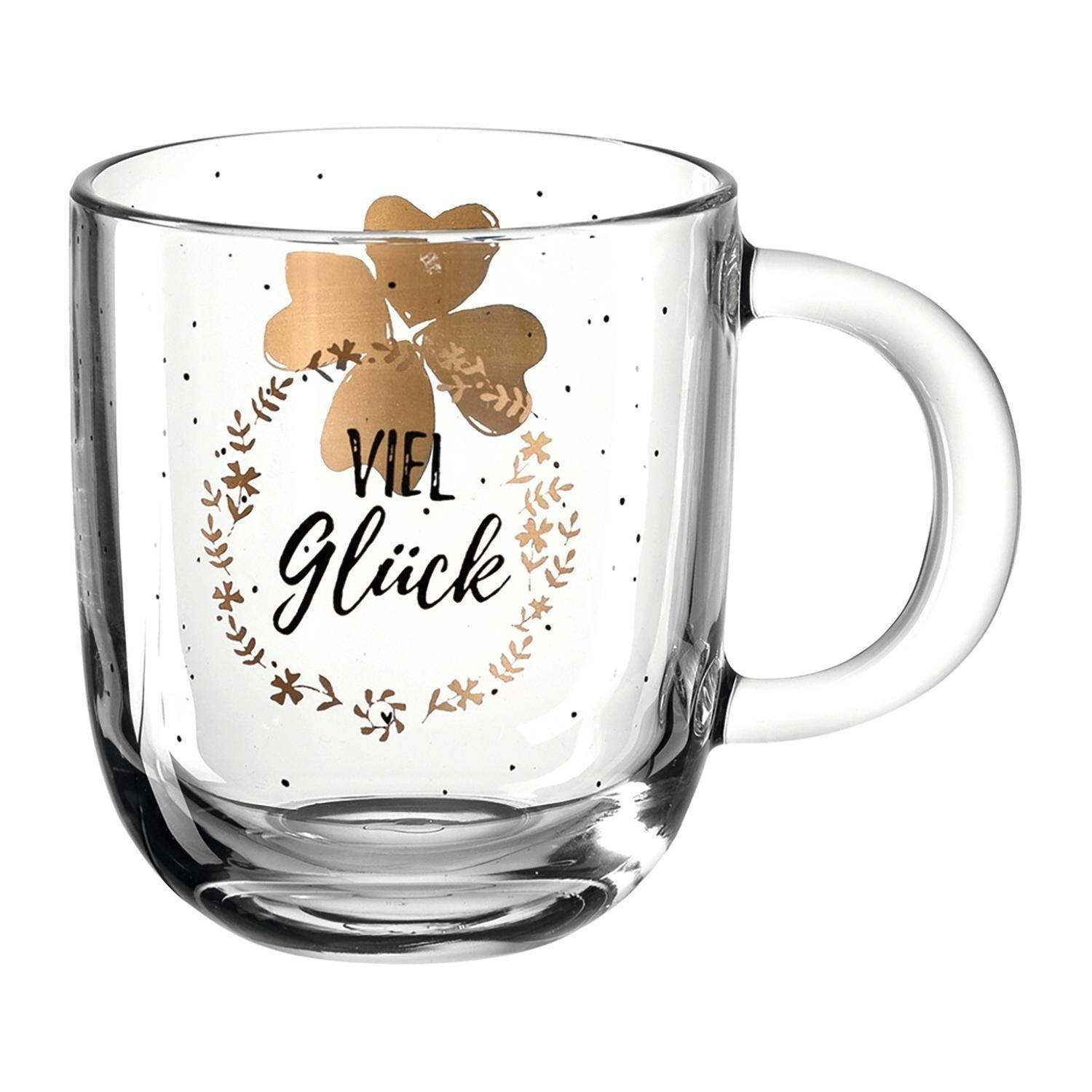 LEONARDO Tasse EMOZIONE, 400 ml, Transparent, Schwarz, Goldgelb, 1-tlg., Glas, spülmaschinen- und mikrowellengeeignet