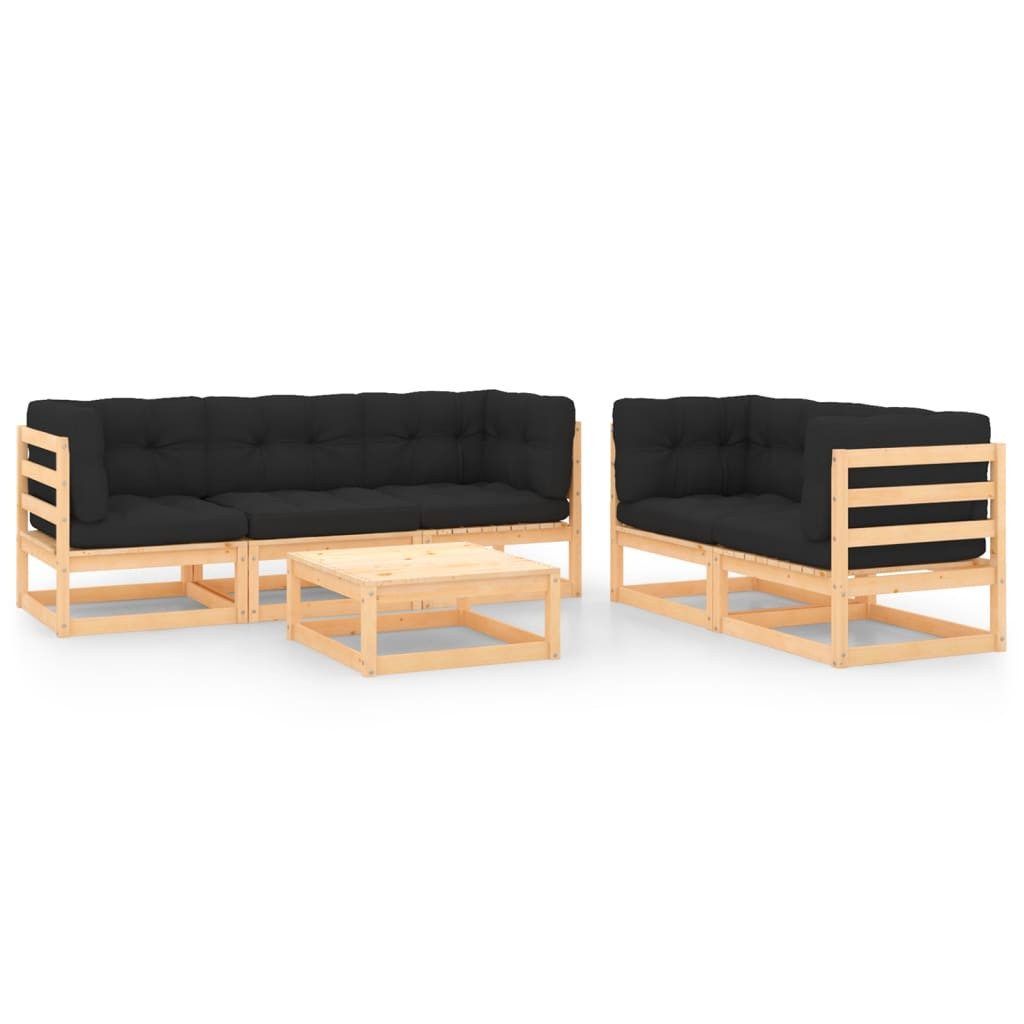 furnicato Garten-Essgruppe 6-tlg. Garten-Lounge-Set mit Kissen Massivholz Kiefer, (1-tlg)