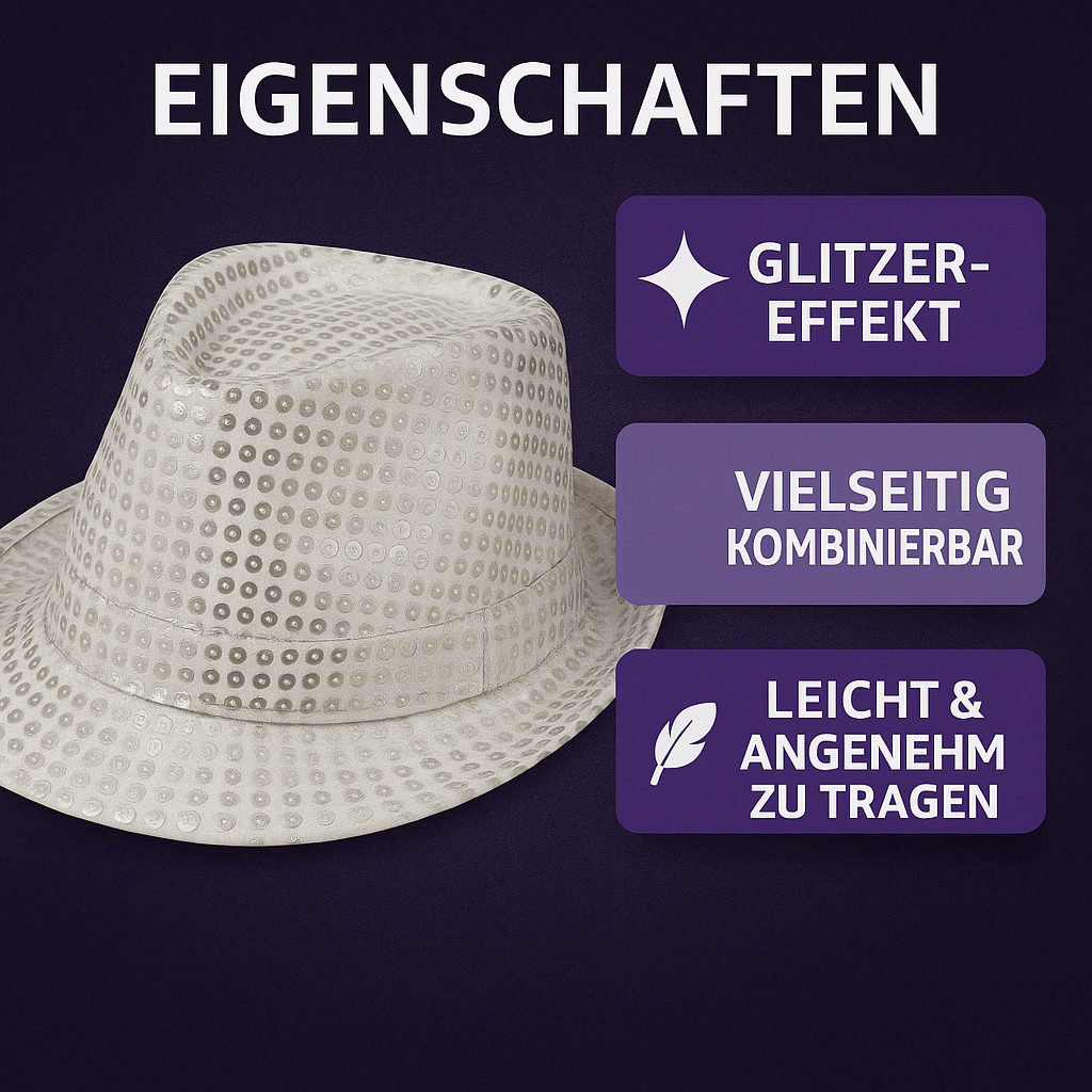 Folat Filzhut Glitzer Pailletten Partyhut für Damen & Herren Kostümaccessoire Funkelnd, leicht, vielseitig