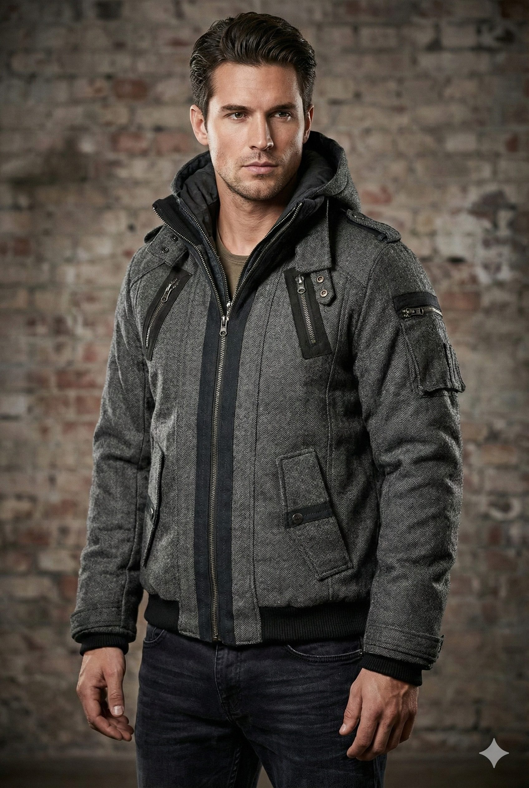 Sky Rebel Winterjacke Herren Winter-Blouson im Aviator-Design mit Woll-Anteil