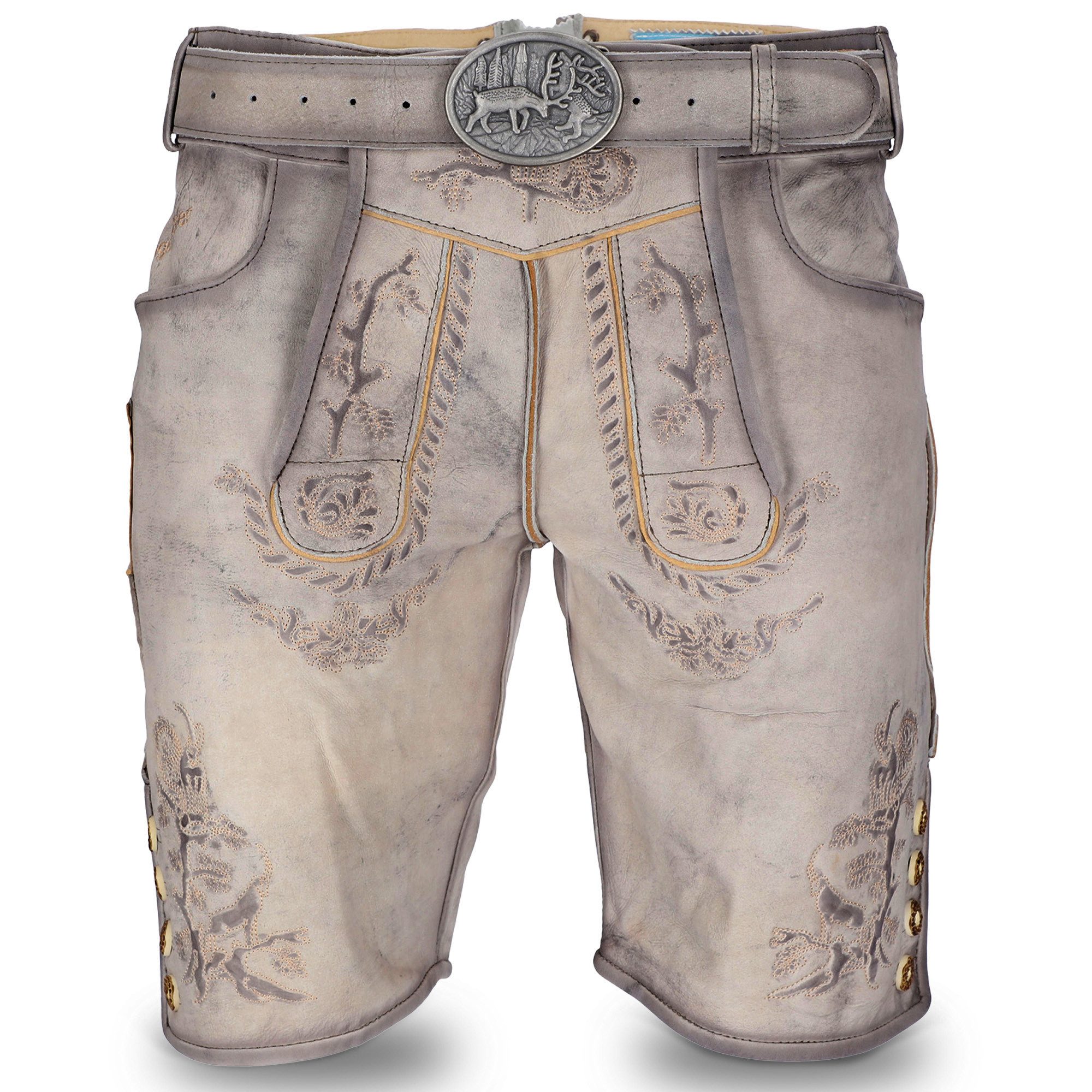 Steigenhöfer Manufaktur Trachtenlederhose mit Gürtel - 100% Rindsleder - Lederhose Herren Kurz - Franz Handgemacht aus echtem Leder - Für Dein Oktoberfest Herren Outfit