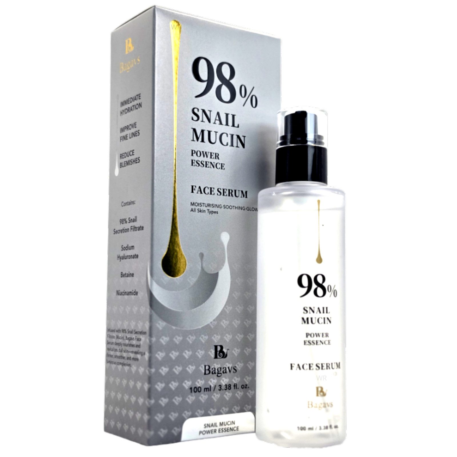 NOBRAND® Tagescreme Bagavs 98% Snail Mucin, Feuchtigkeitsserum mit Niacinamid & Hyaluron