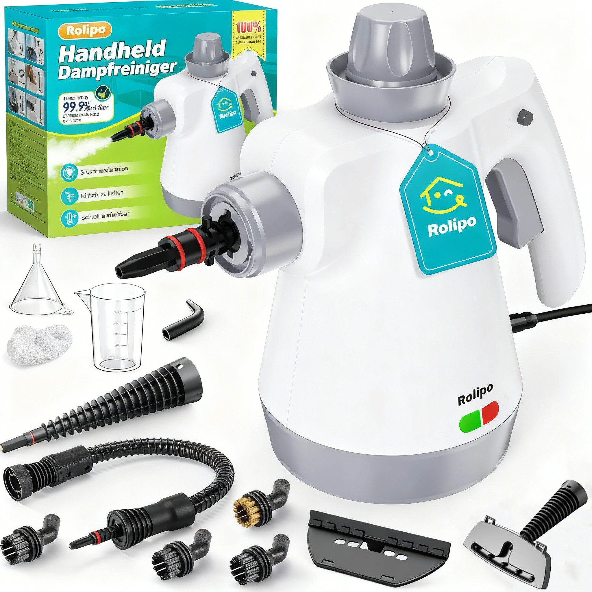 Rolipo Ручные пароочистители Пароочистители mit 12-Teiligem Zubehör, Steam Cleaner für Haushalt, 1050 W, für Haushalt, Küche, Bad, Fenster, Polster & Auto, 220V-240V