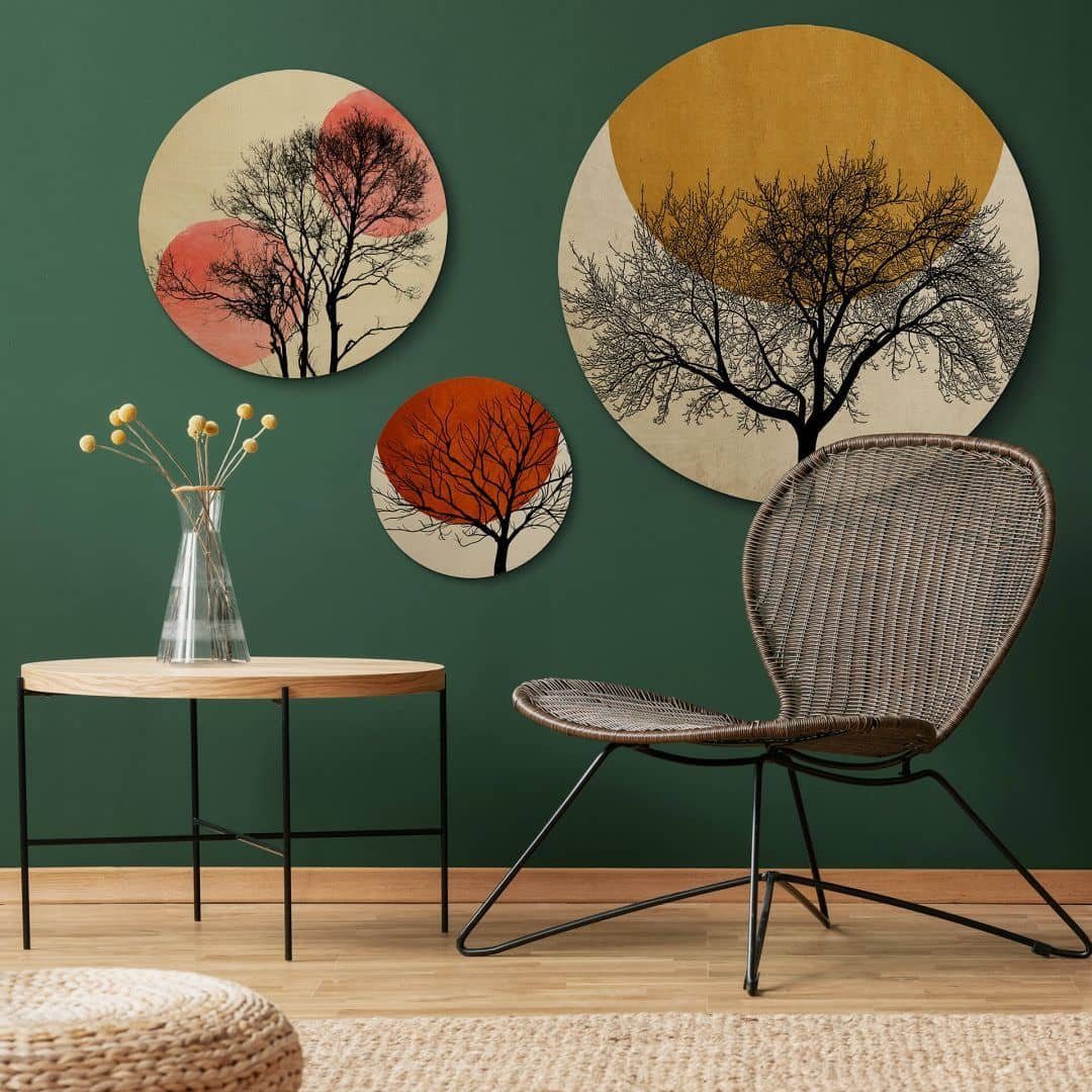 K&L Wall Art Holzbild Mehrteilige Bilder Warmer Sonnenuntergang Holzposter, (3er Set, 3 St), MDF Wandbild Set aus Holz, natürliche Landhaus Deko