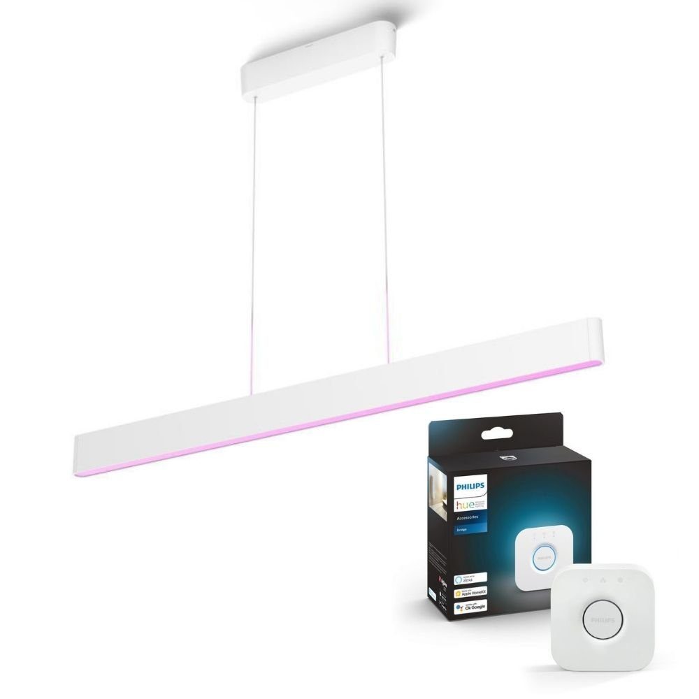 Philips Hue LED Pendelleuchte Bluetooth Pendelleuchte Ensis White & Color  Ambiance in Weiß 2x 38W, keine Angabe, Leuchtmittel enthalten: Ja, fest  verbaut, LED, warmweiss, Hängeleuchte, Pendellampe, Pendelleuchte