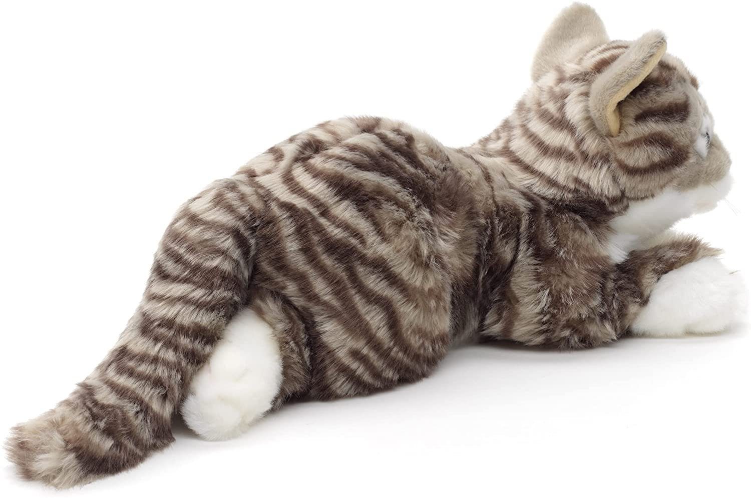 Uni-Toys Kuscheltier Katze mit getigertem Fell - grau / braun - 38 cm - Plüsch, Plüschtier, zu 100 % recyceltes Füllmaterial