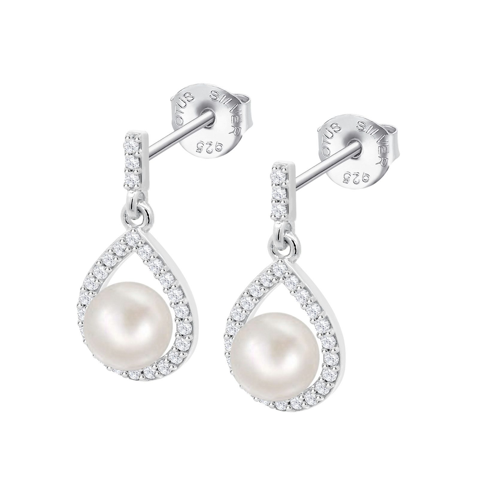 Lotus Paar Ohrstecker Silver Pearls Ohrhänger LP3198-4/1 Perle Zirkonia 925 Silber 19,8 mm