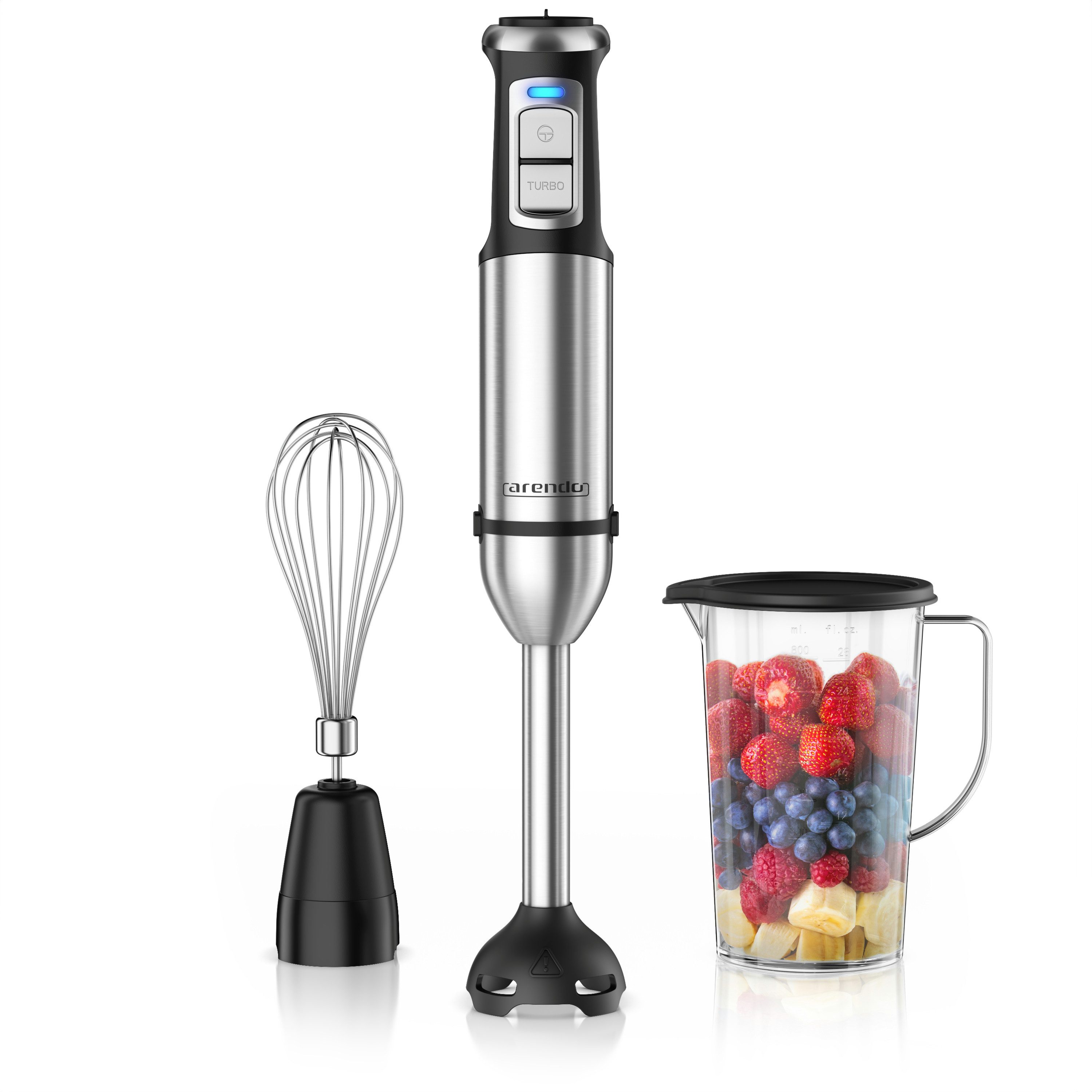 Arendo Stabmixer Set 2000 Watt, Edelstahl Pürierstab, Handmixer, stufenlose Regelung, 2000 W, Turbotaste, Abnehmbarer Mixfuß, DC-Motor, ergonomischer Griff