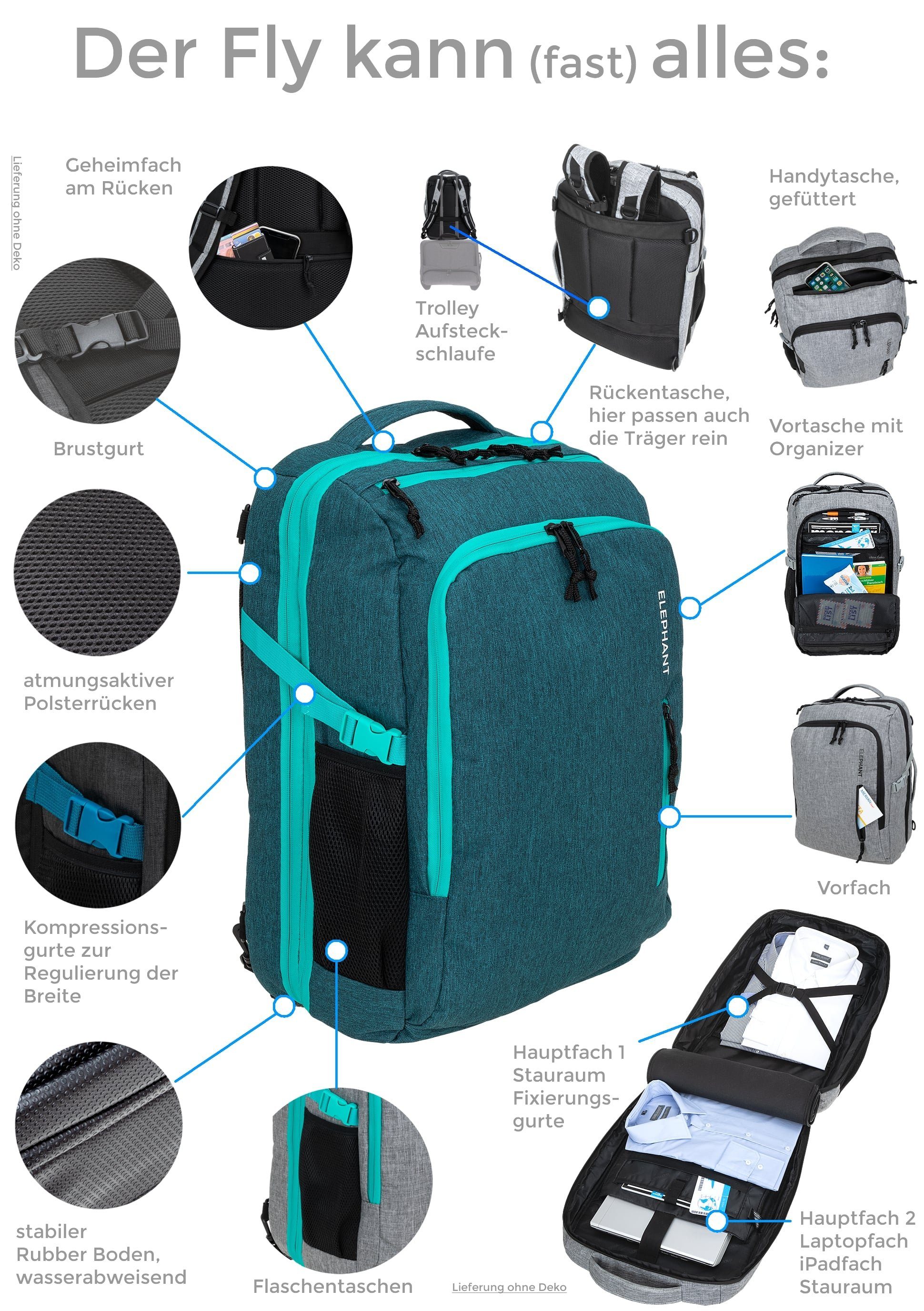 ELEPHANT Reiserucksack Flugzeug Handgepäck Fly Legends 12900, Kabinengepäck IATA Koffer-Rucksack Laptoprucksack Large