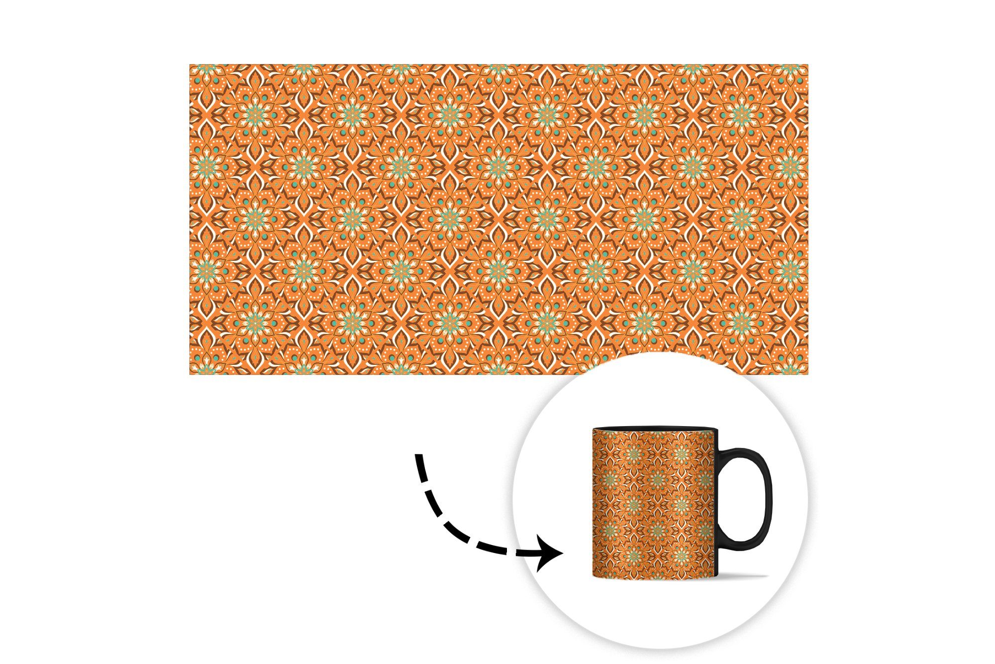 MuchoWow Tasse Vintage, Bohème - Orange Keramik, - Zaubertasse, Mandala - Geschenk Farbwechsel, Kaffeetassen, Teetasse, - Design