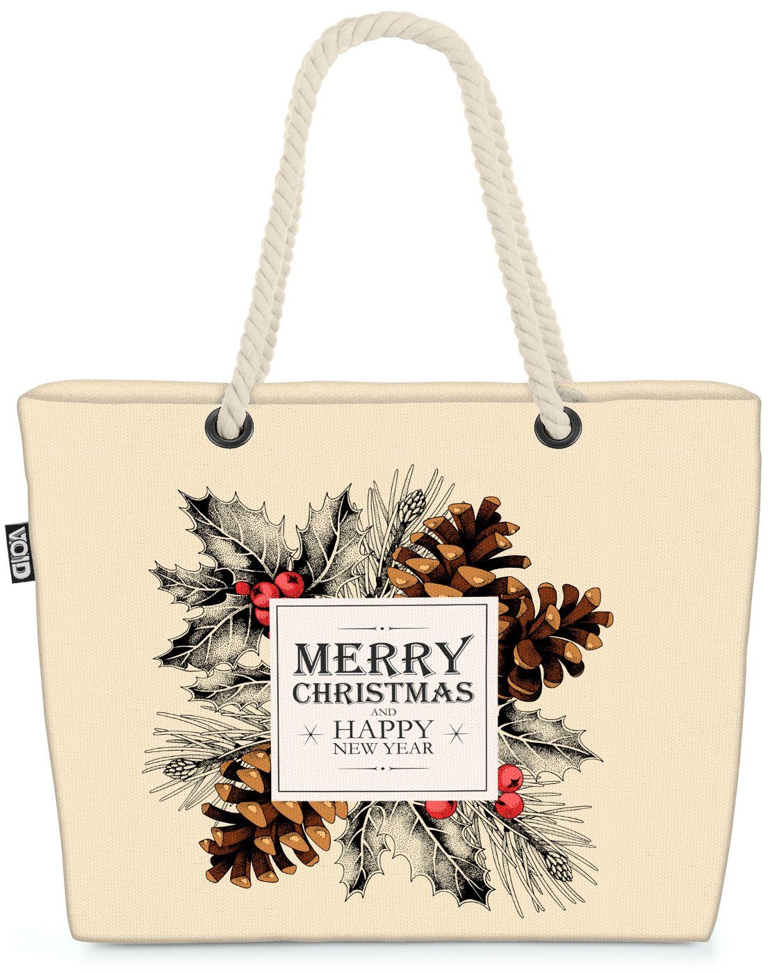 VOID Strandtasche (1-tlg), Merry Christmas Tannenzapfen Beach Bag Merry Christmas Advent Weihnachten Dekor